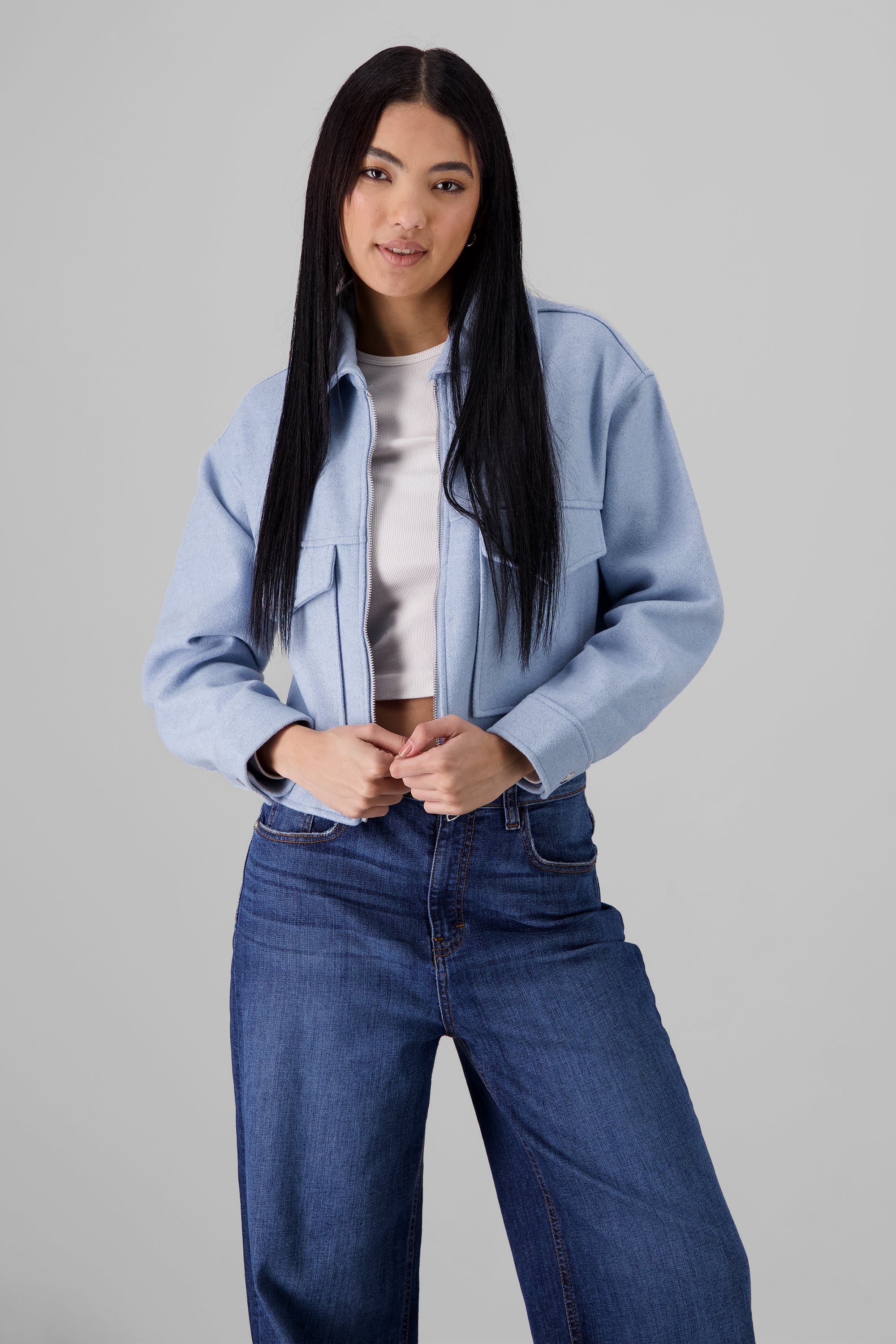 Cropped Jacket with Pockets SKY BLUE