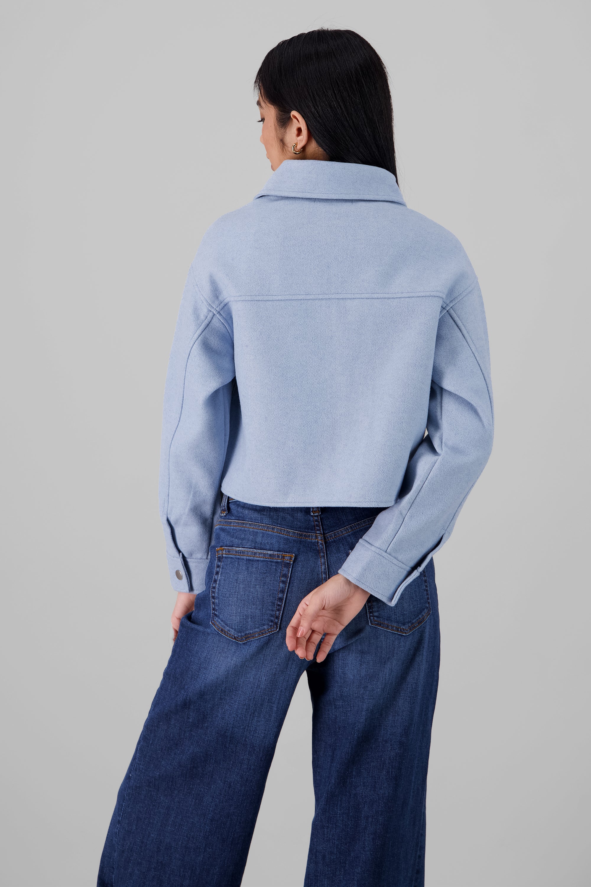 Cropped Jacket with Pockets SKY BLUE