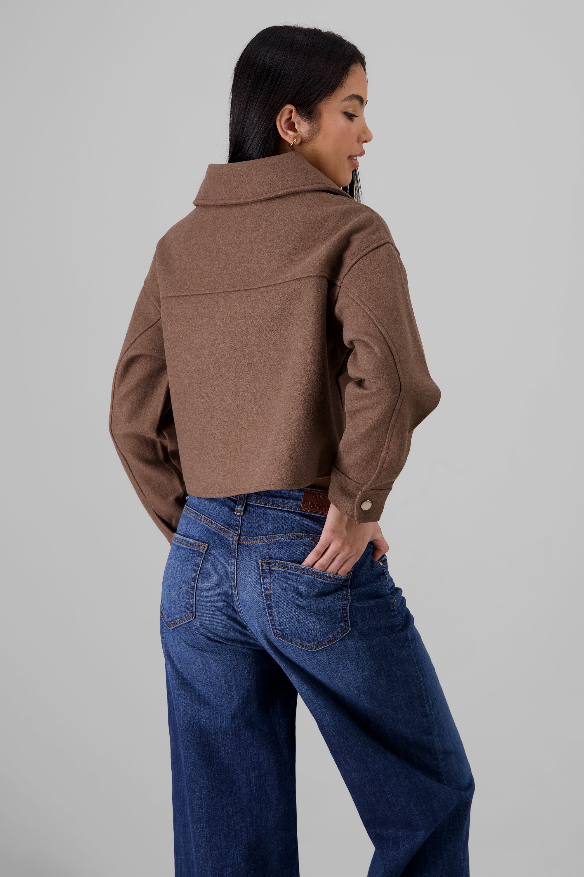 Cropped Jacket with Pockets BROWN