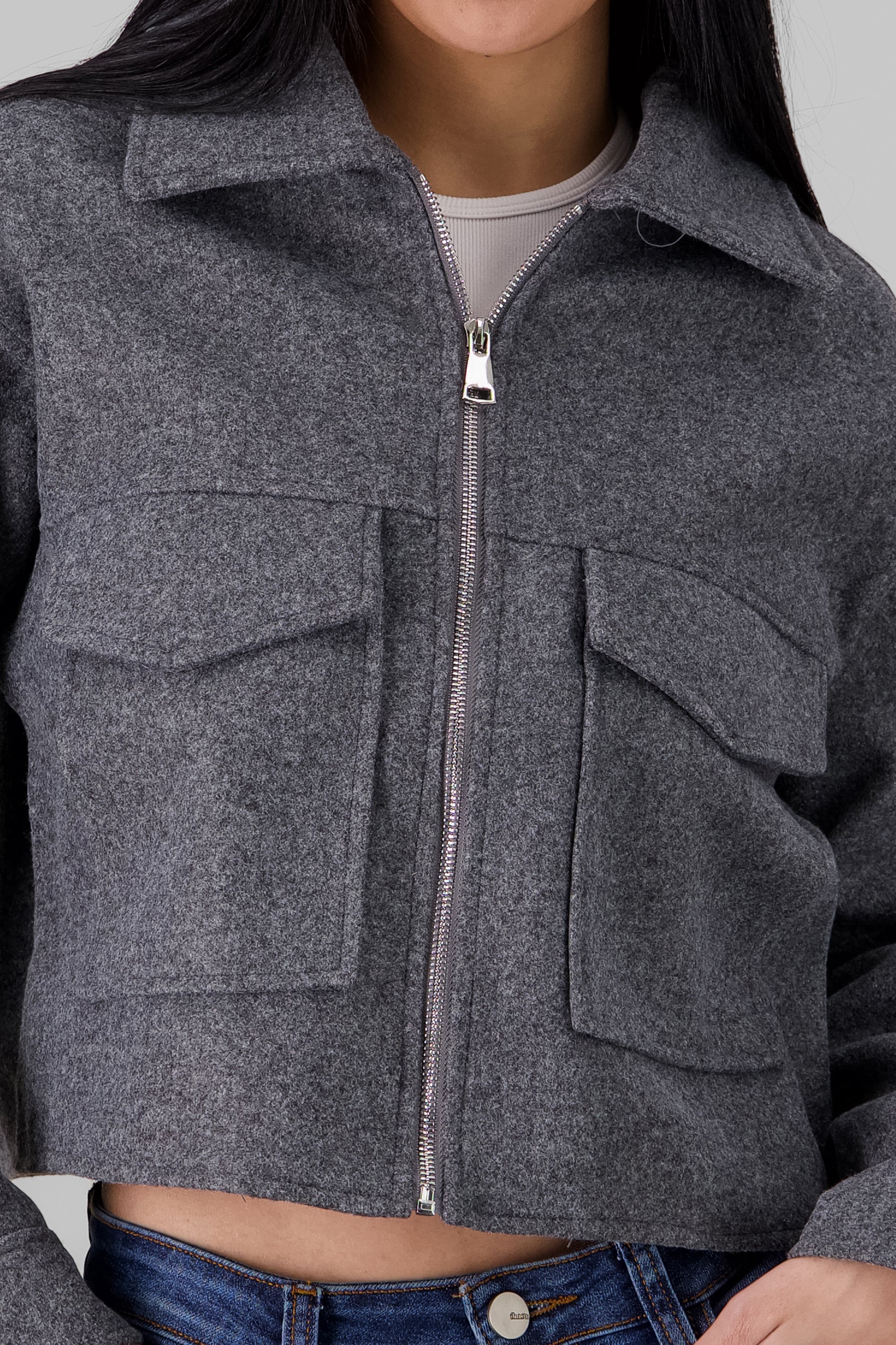 Cropped Jacket with Pockets GRAY