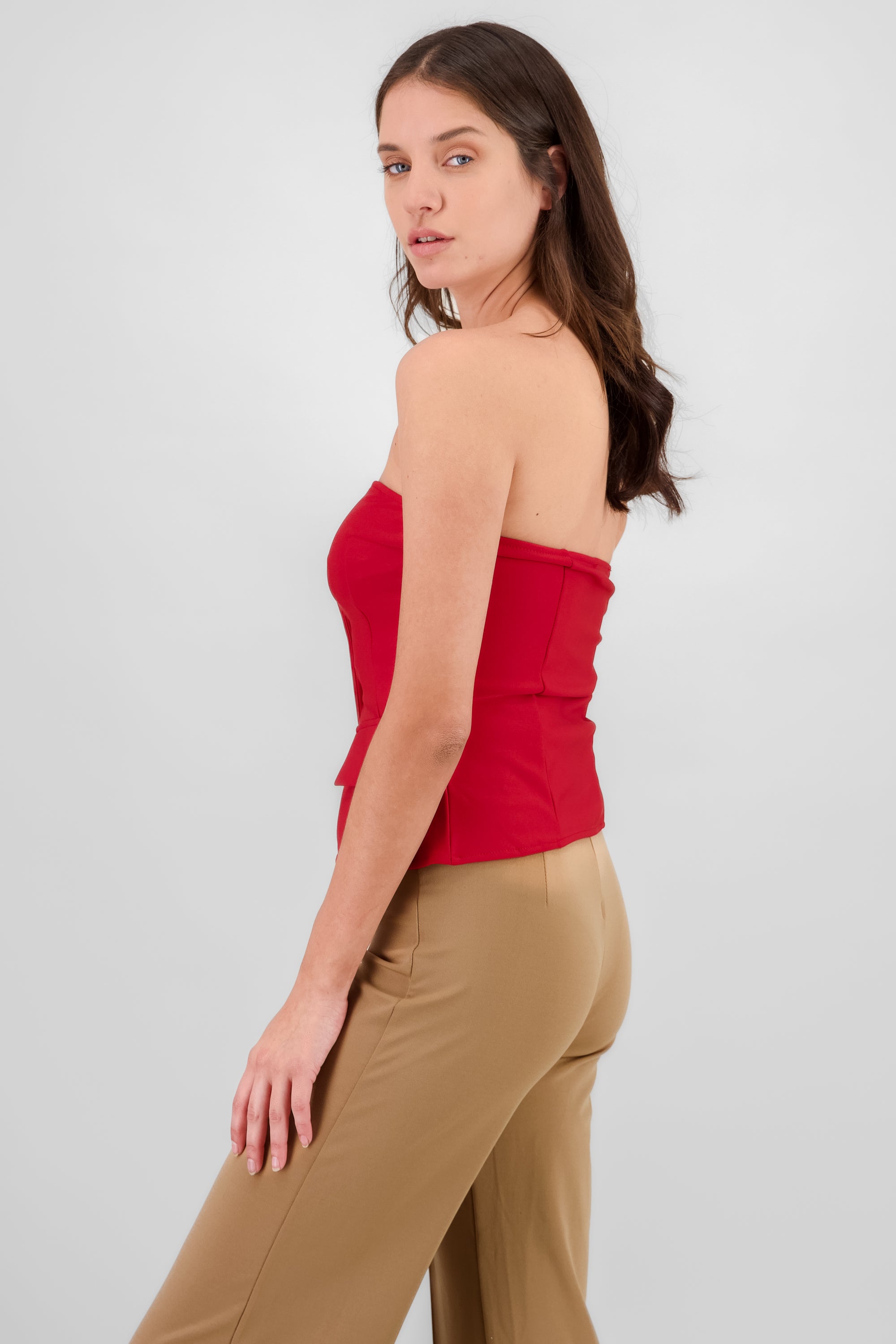 Top with Pockets and Button Accents TOMATO RED