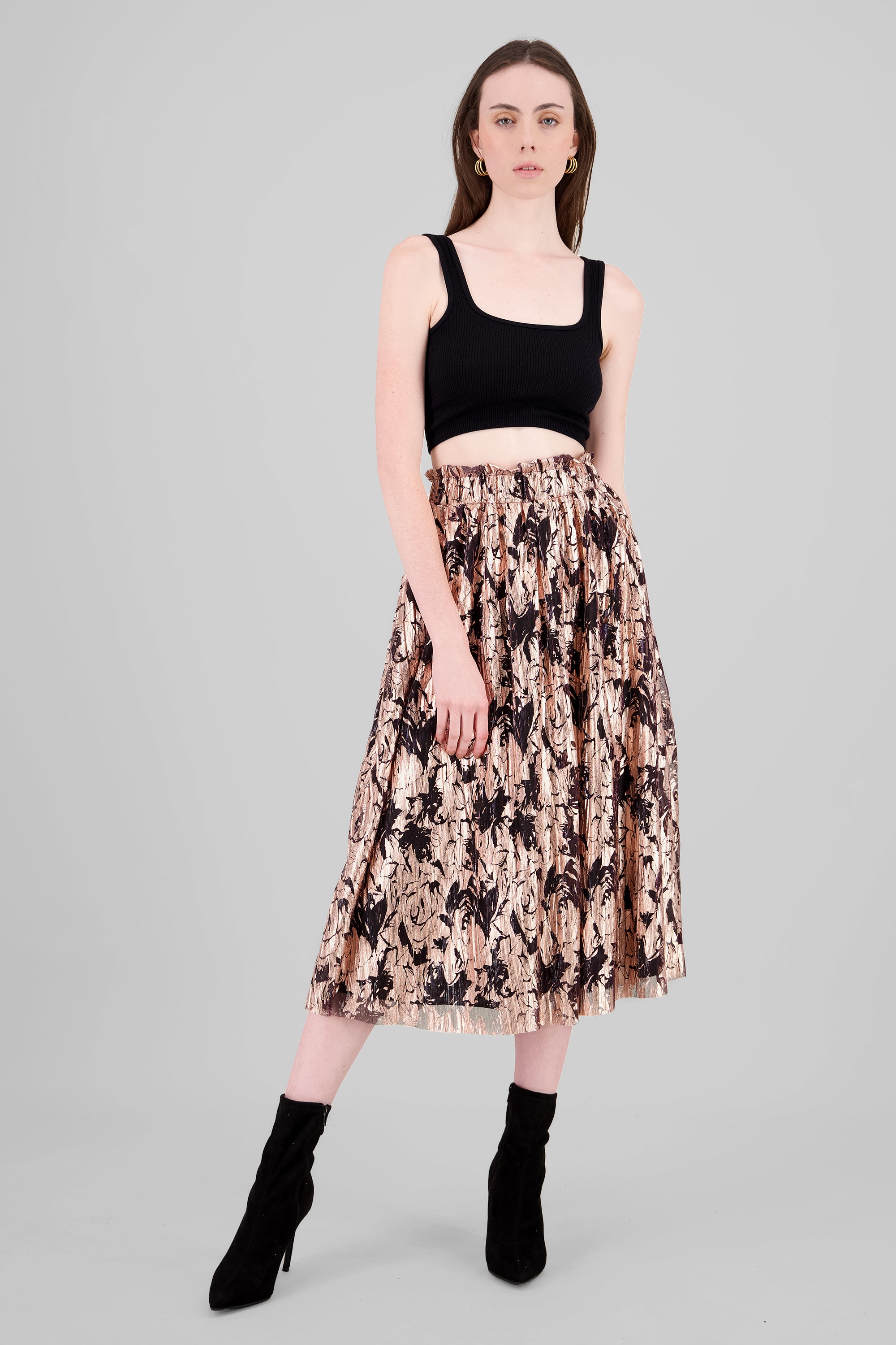 Foil Print Midi Skirt ROSE GOLD