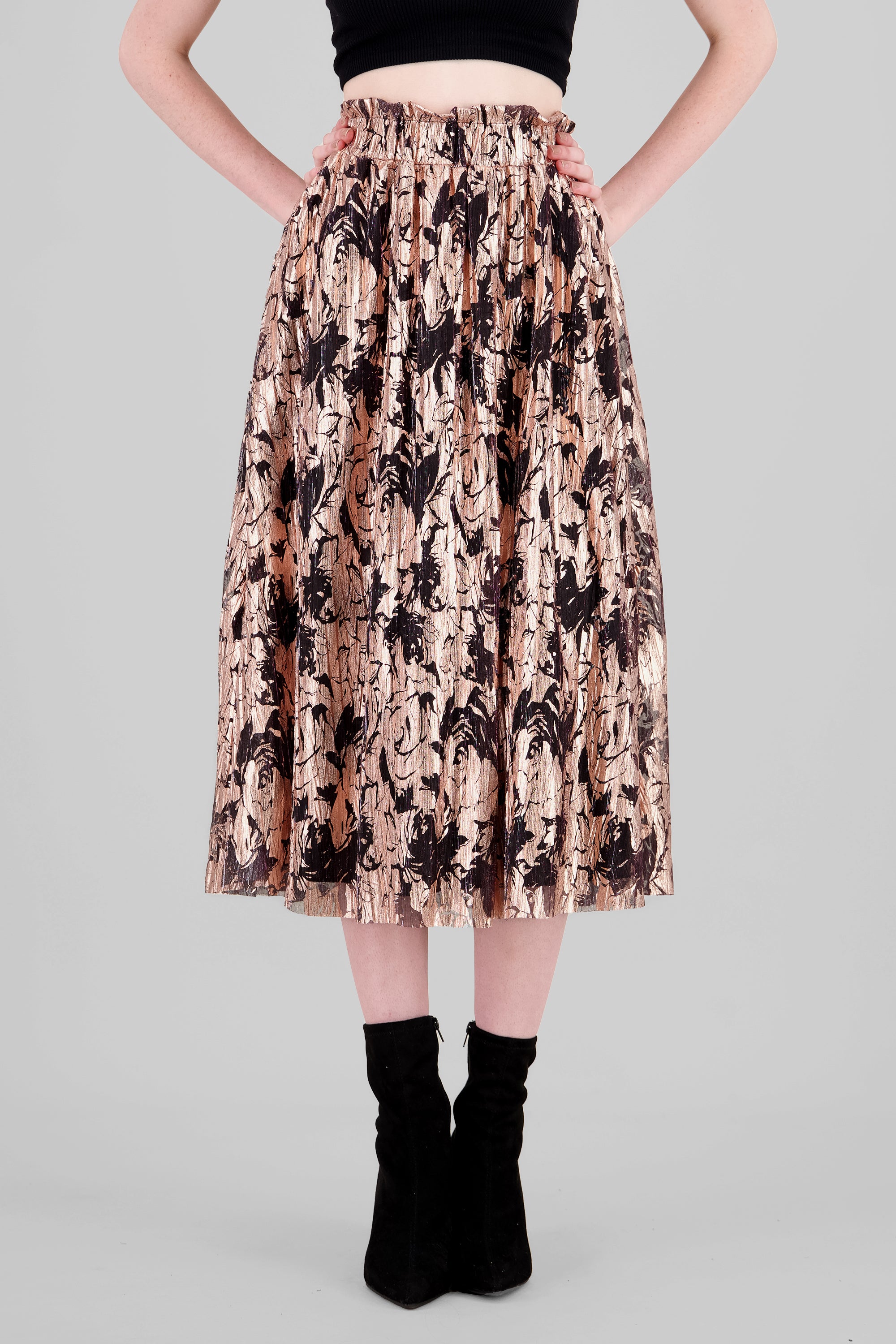 Foil Print Midi Skirt ROSE GOLD