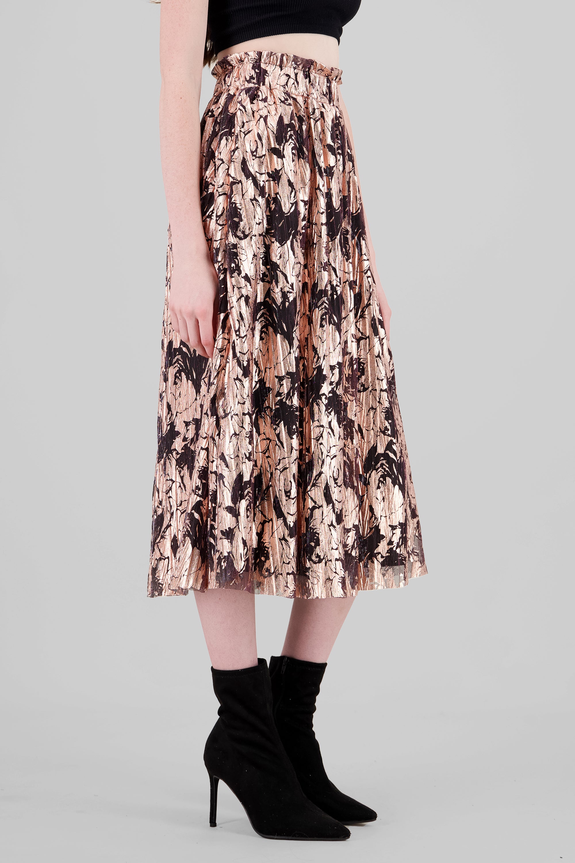 Foil Print Midi Skirt ROSE GOLD