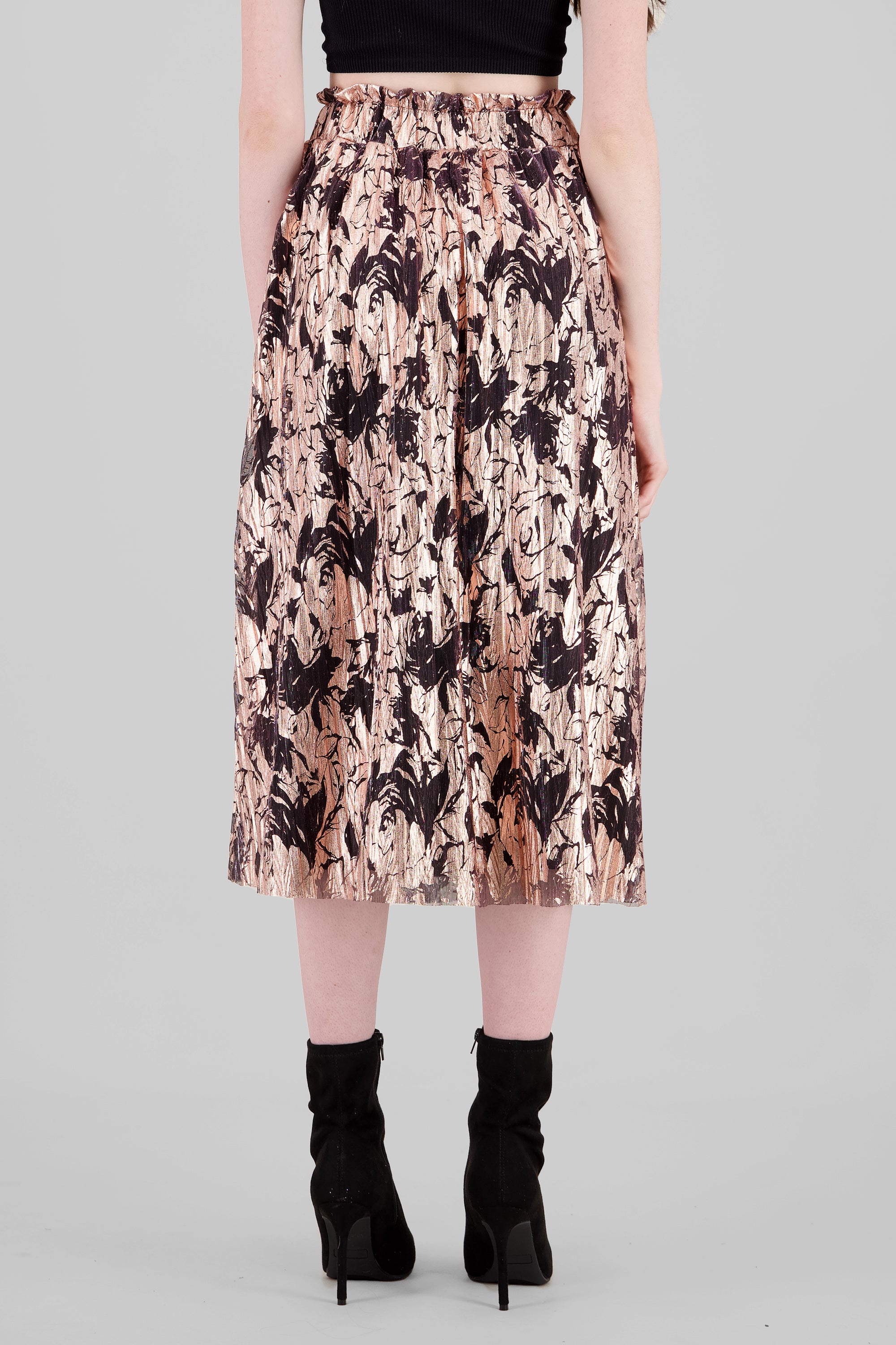 Foil Print Midi Skirt ROSE GOLD