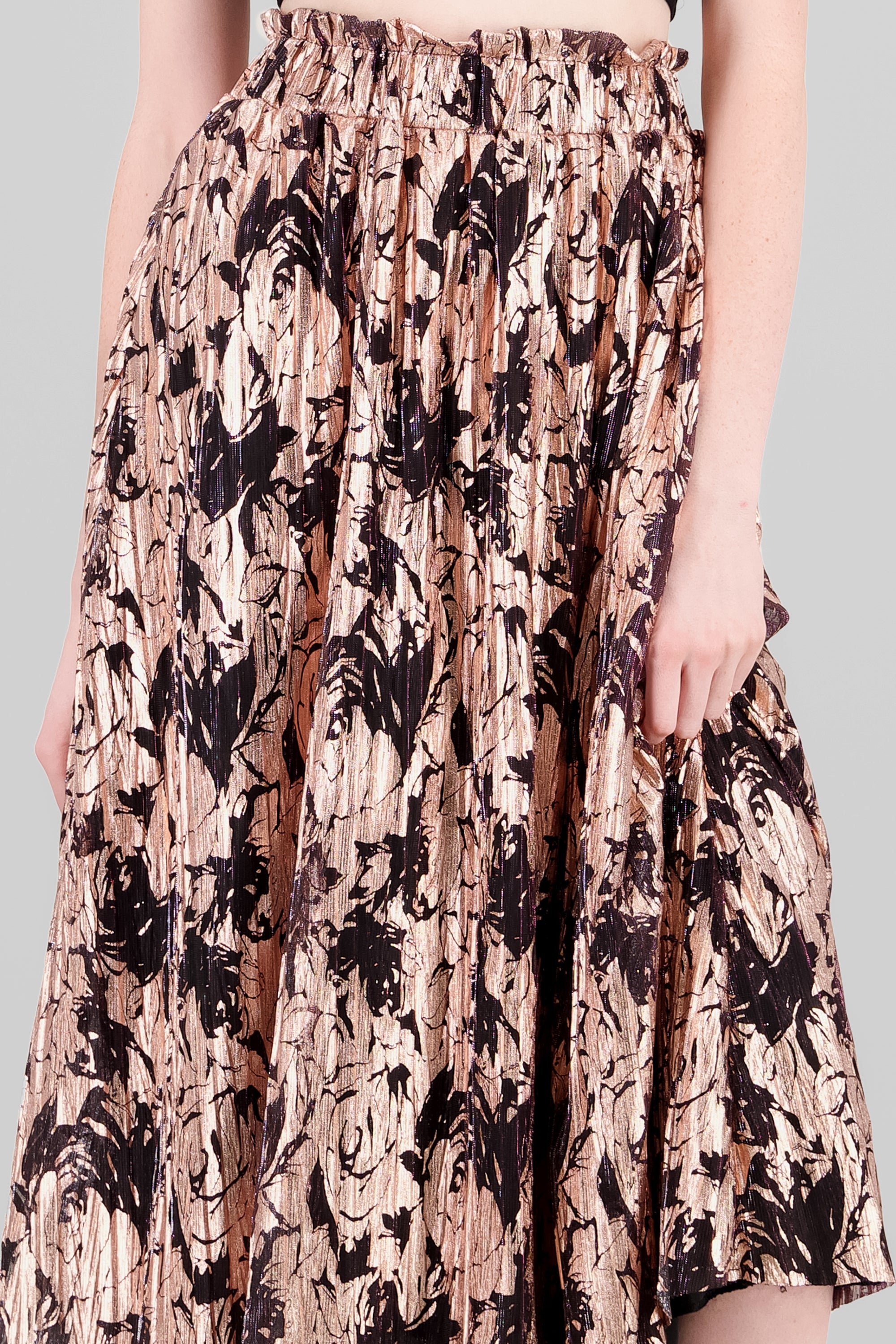 Foil Print Midi Skirt ROSE GOLD