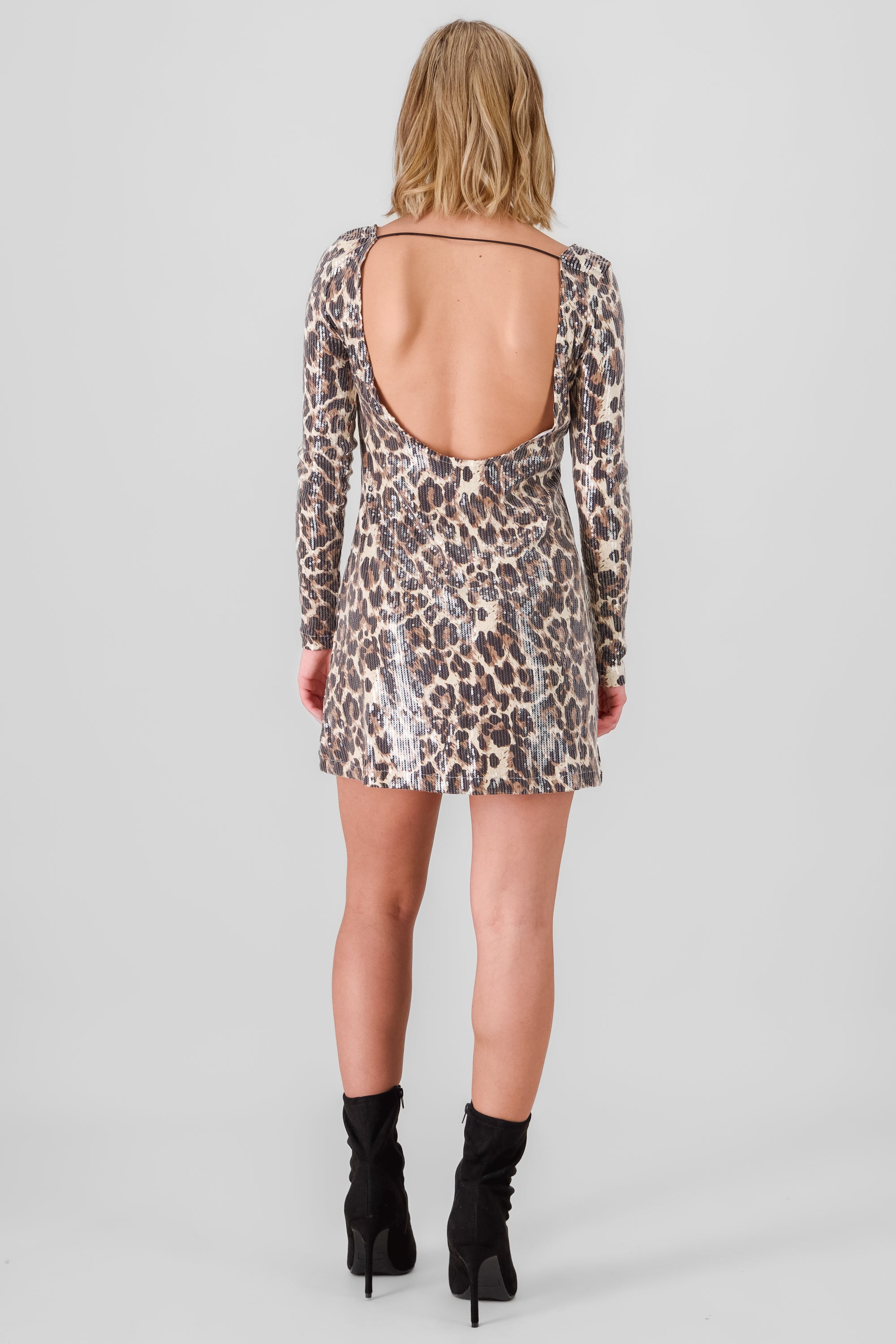 Animal Print Sequin Mini Dress BROWN COMBO