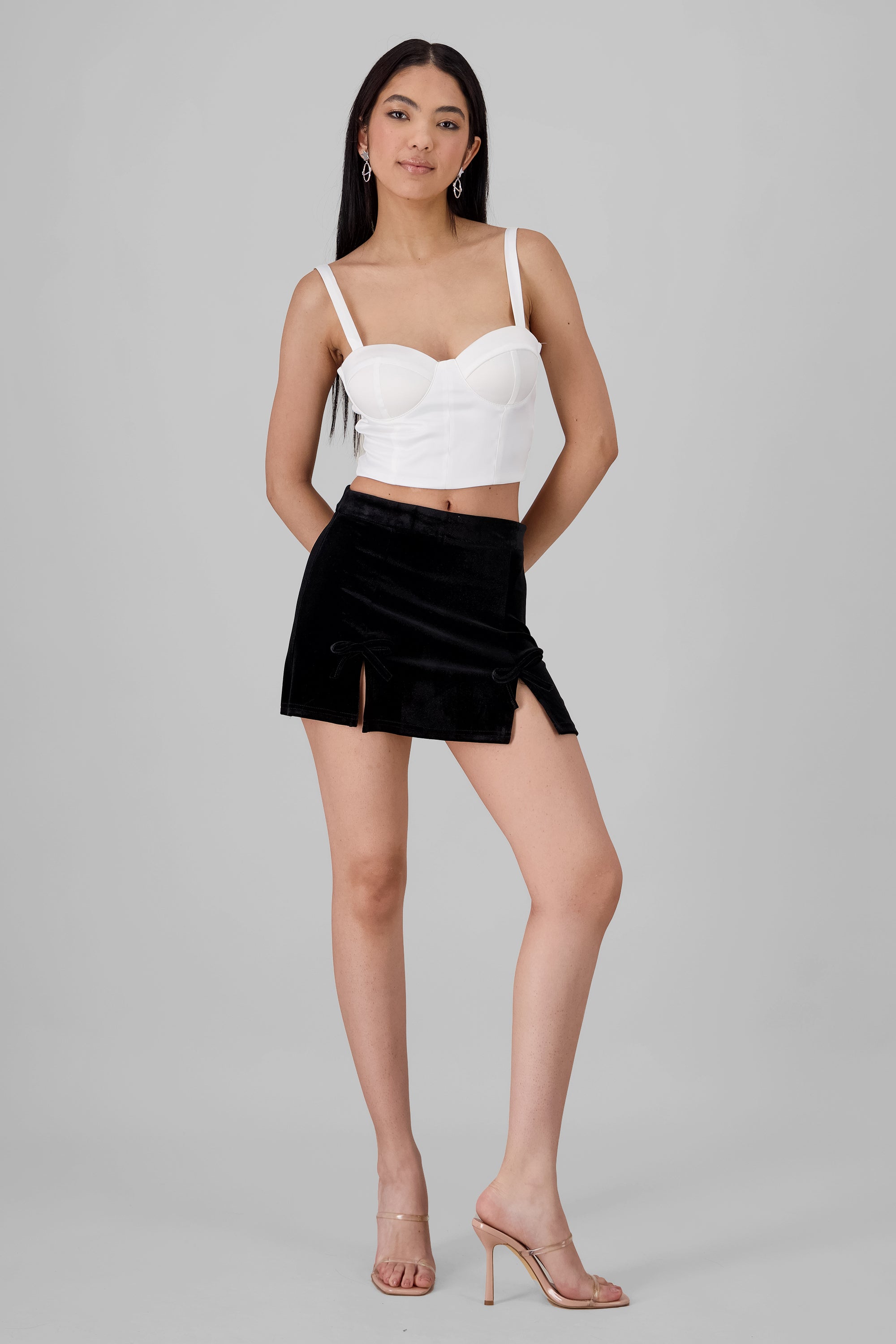 Velvet Bow Mini Skirt BLACK