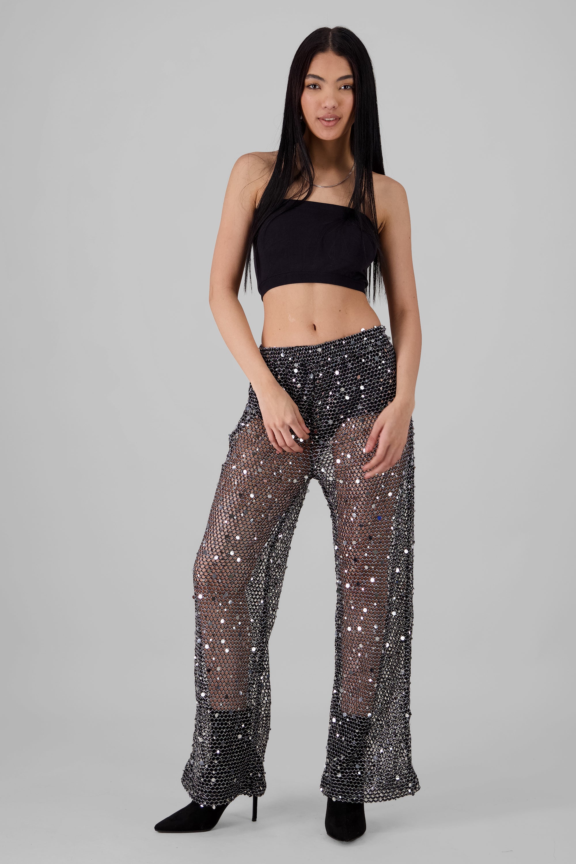 Glitter Straight Pants BLACK