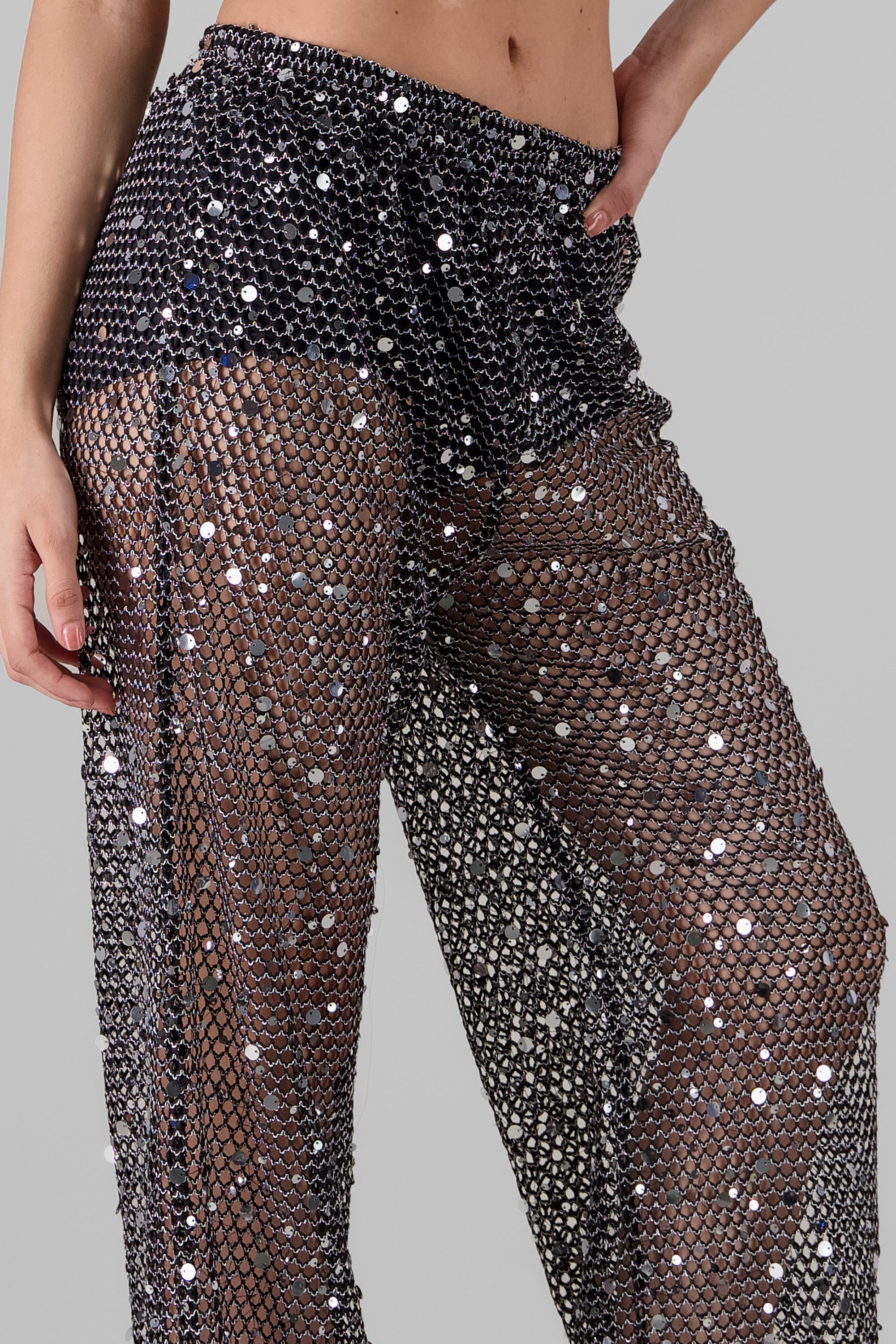 Glitter Straight Pants BLACK