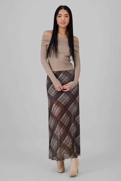 Plaid Midi Skirt GRAY COMBO