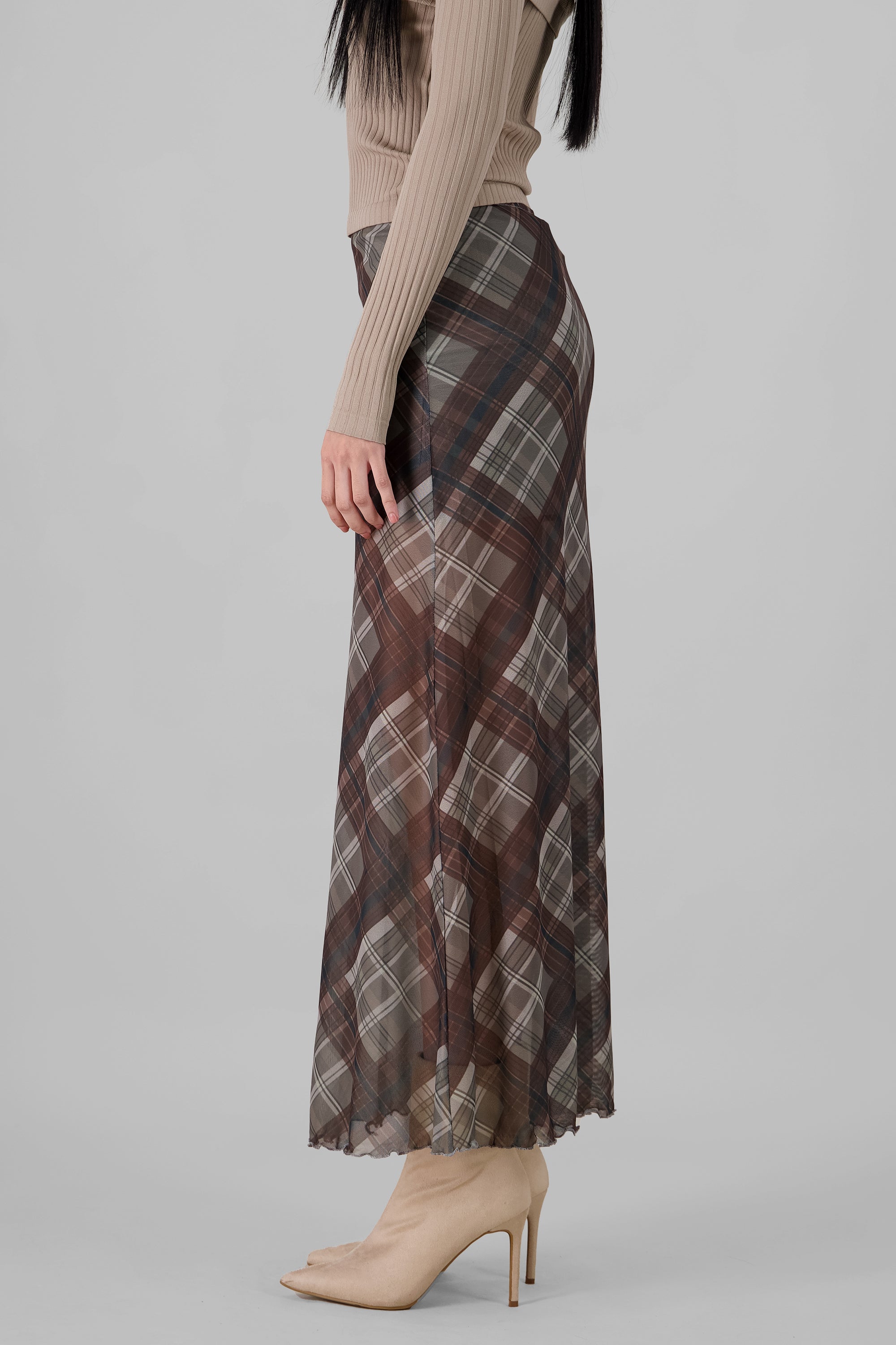 Plaid Midi Skirt GRAY COMBO