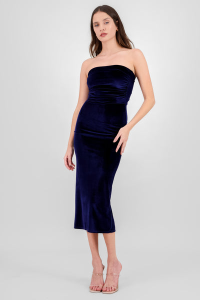 Strapless Velvet Midi Dress ROYAL BLUE