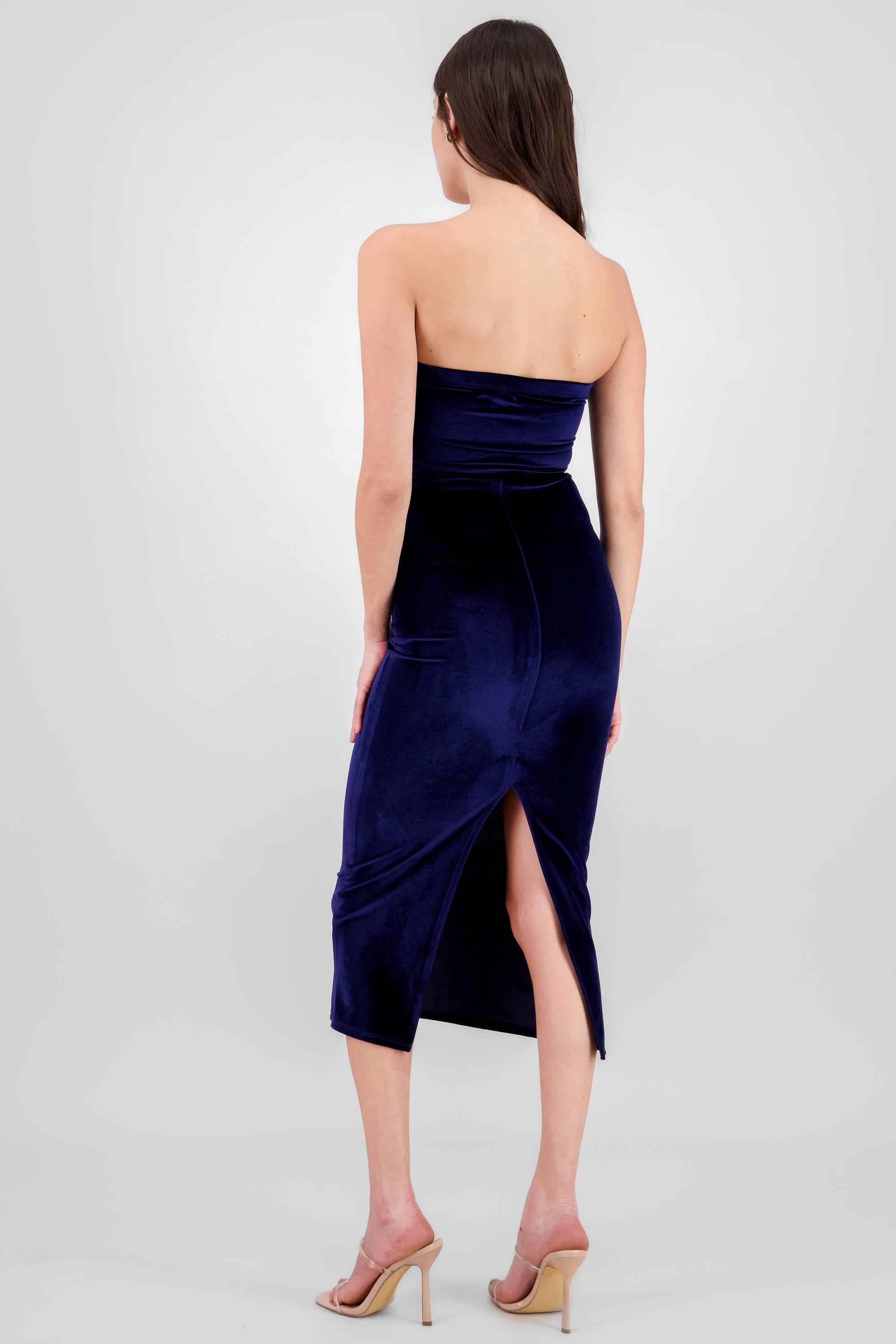 Strapless Velvet Midi Dress ROYAL BLUE