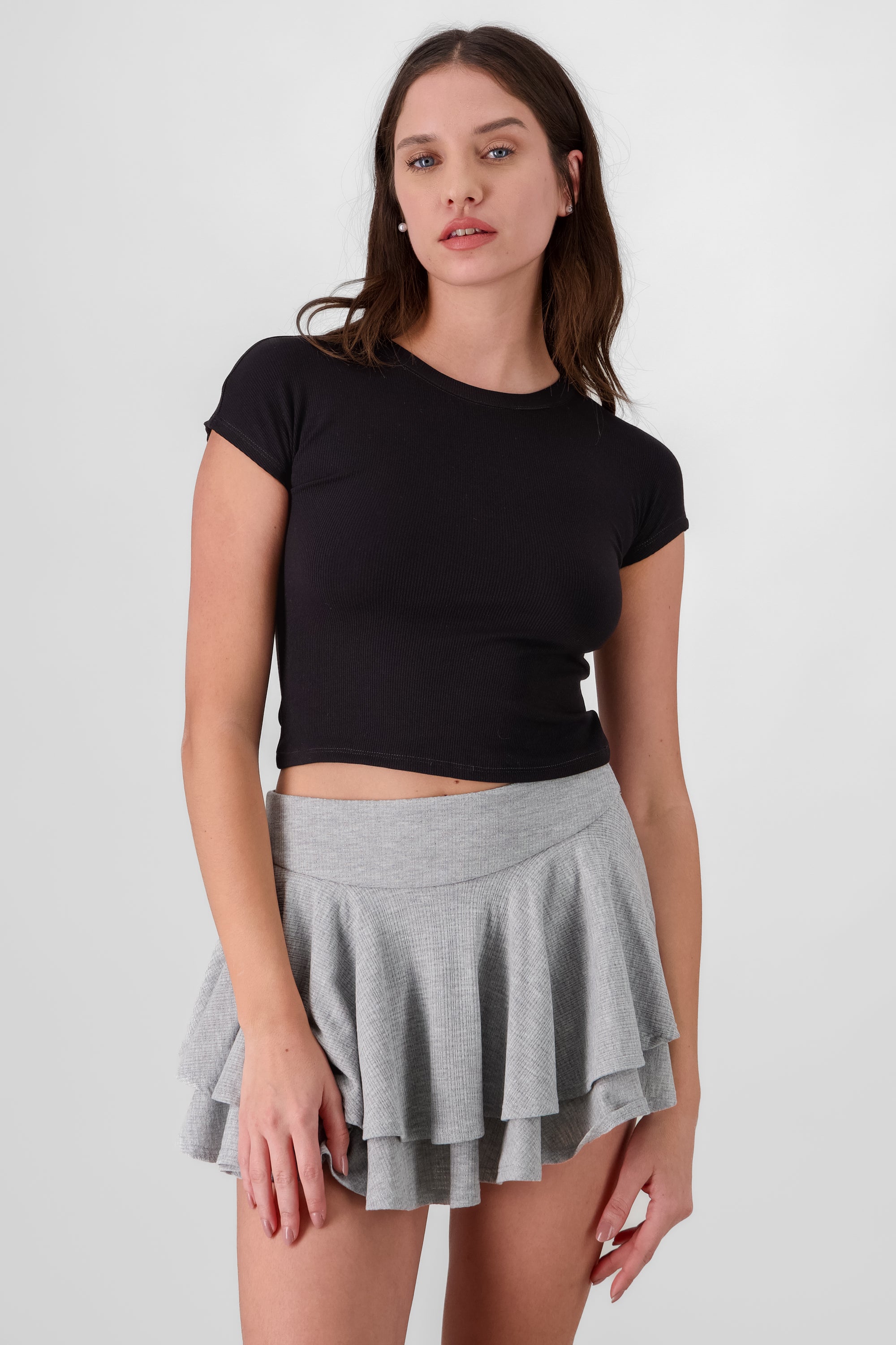 Short Sleeve Knit Top BLACK