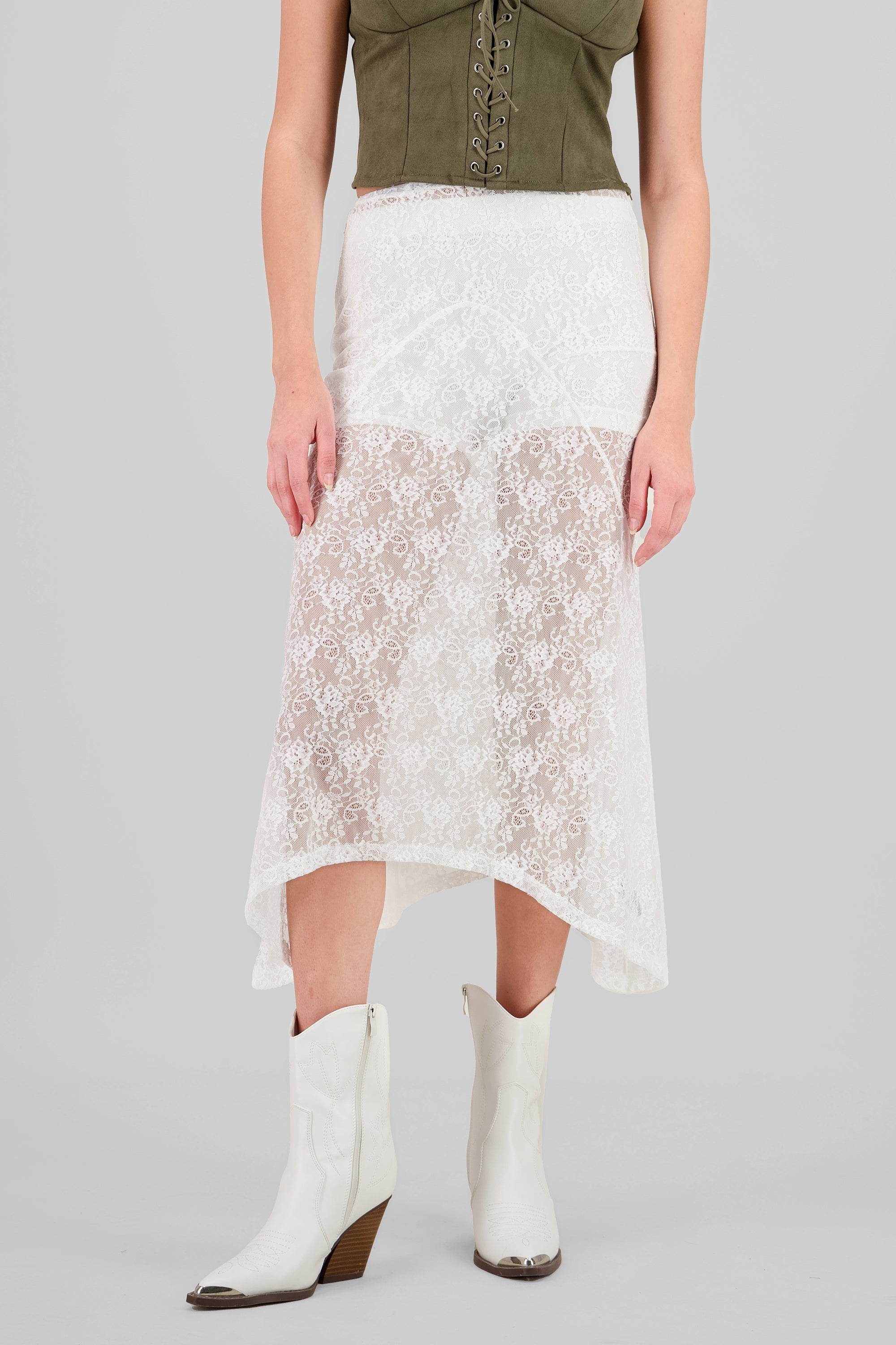 Lace Midi Skirt IVORY