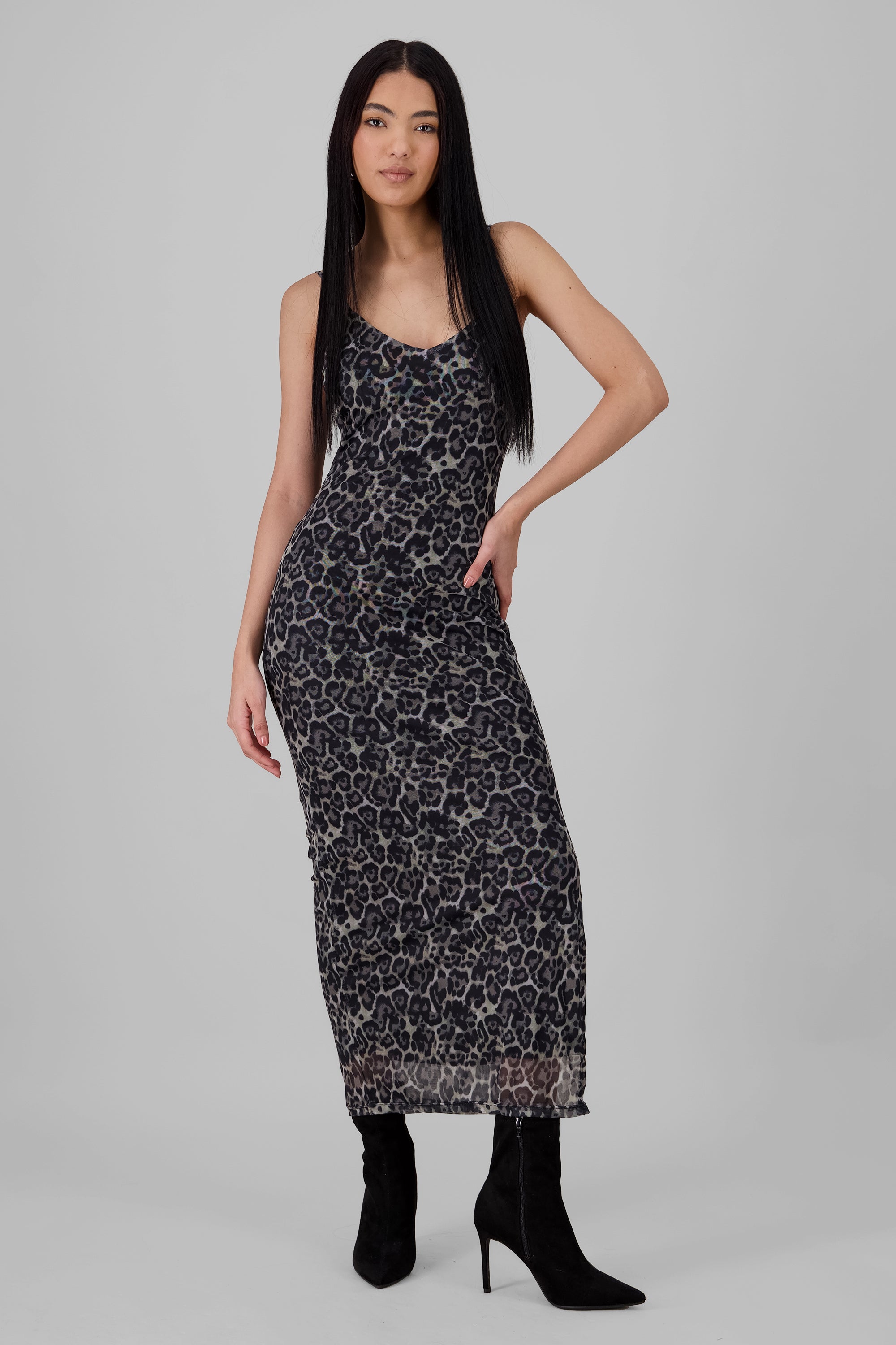 Animal Print Maxi Dress GRAY COMBO