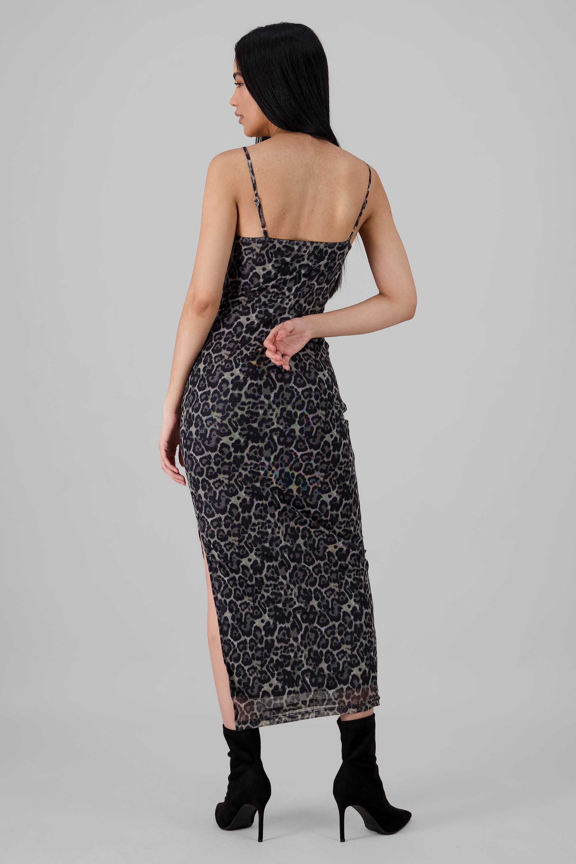 Animal Print Maxi Dress GRAY COMBO