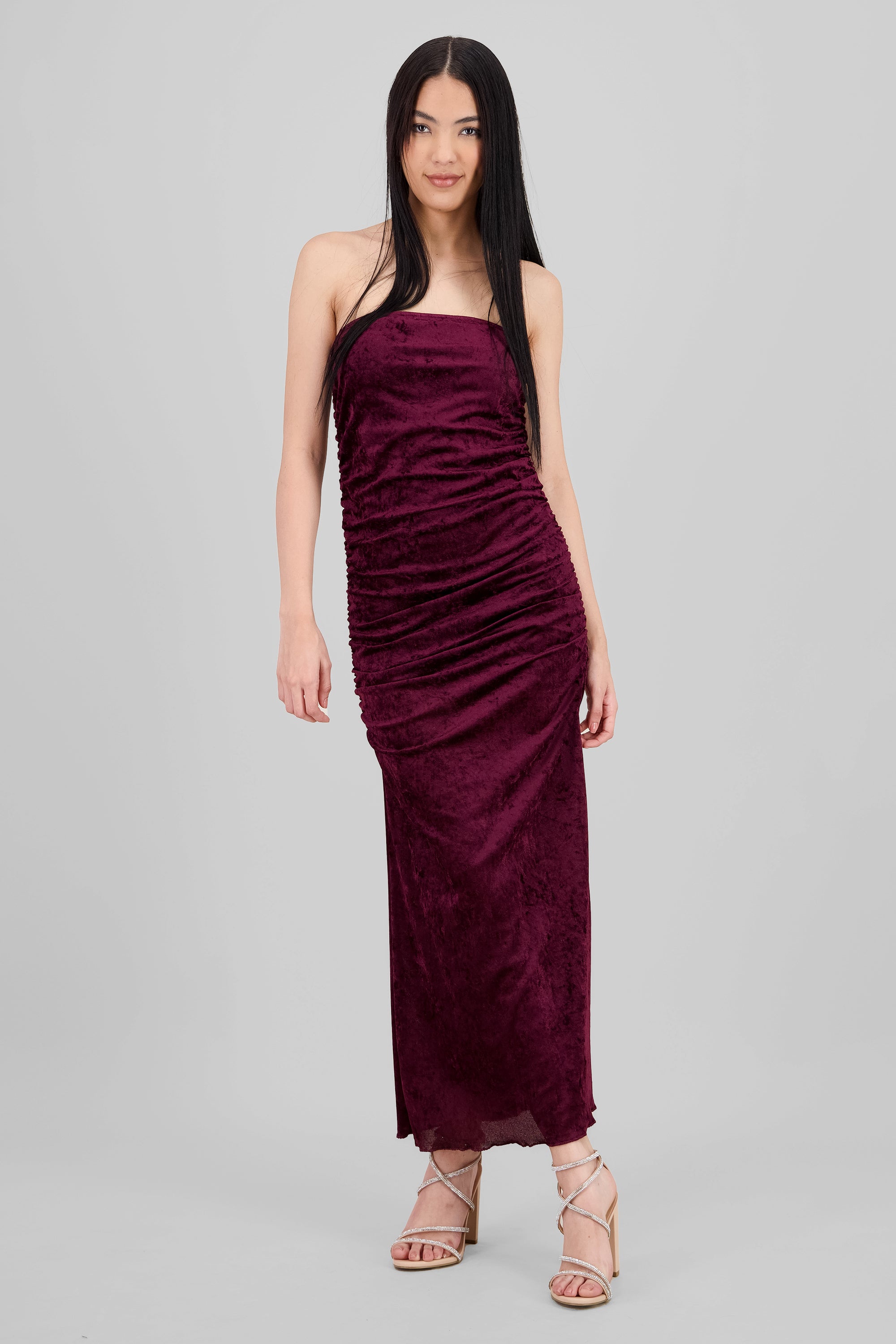 Draped Midi Dress with Texture Detail PLUM