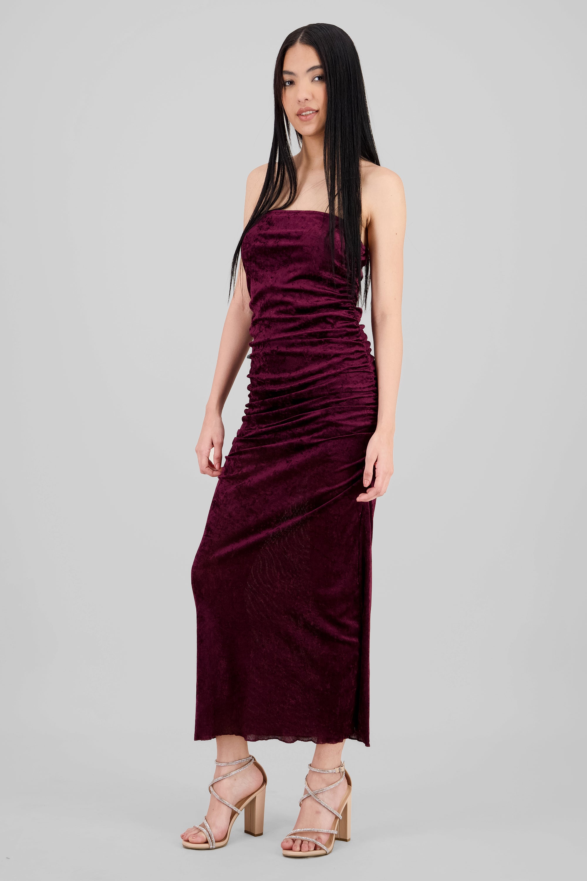 Draped Midi Dress with Texture Detail PLUM