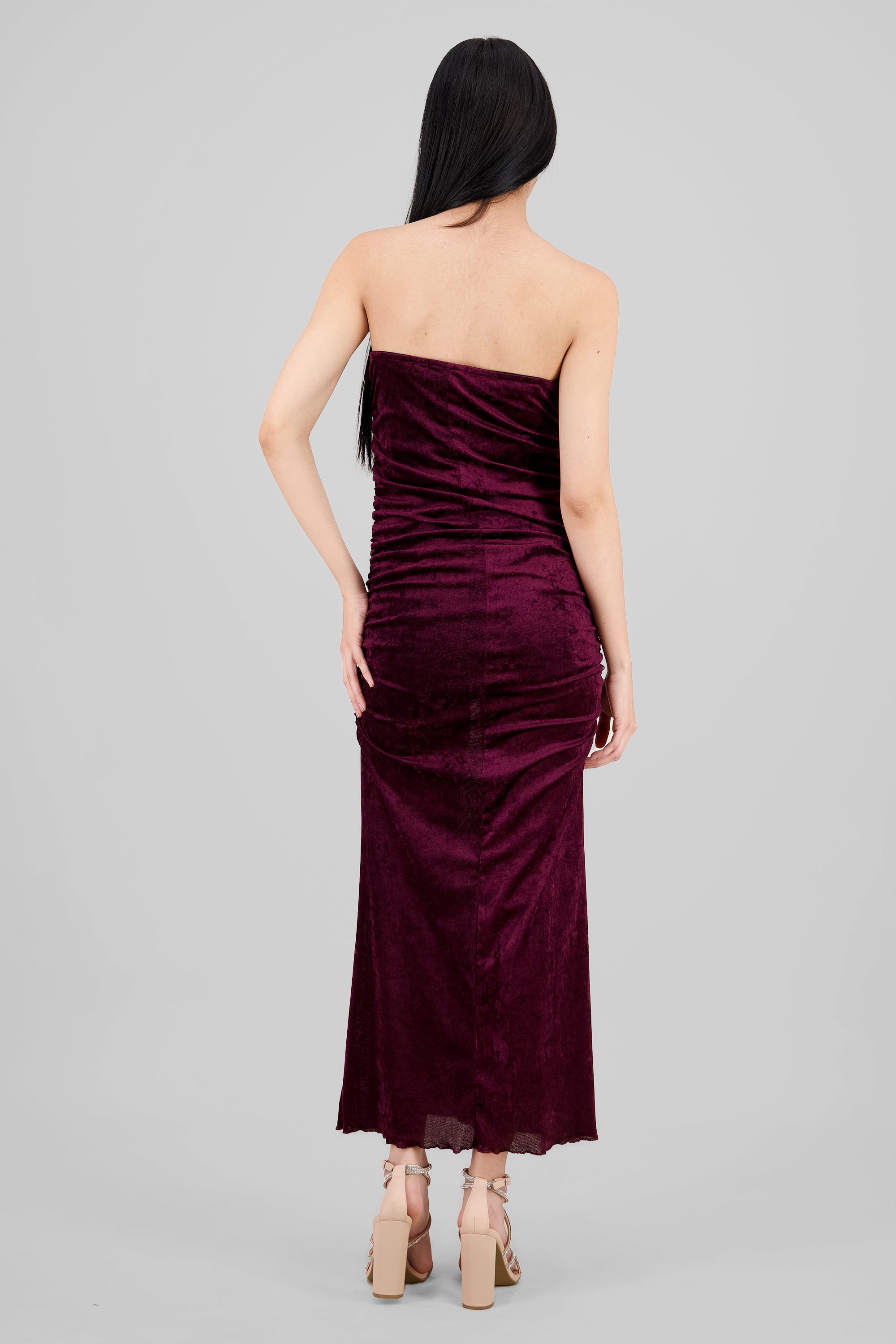 Draped Midi Dress with Texture Detail PLUM