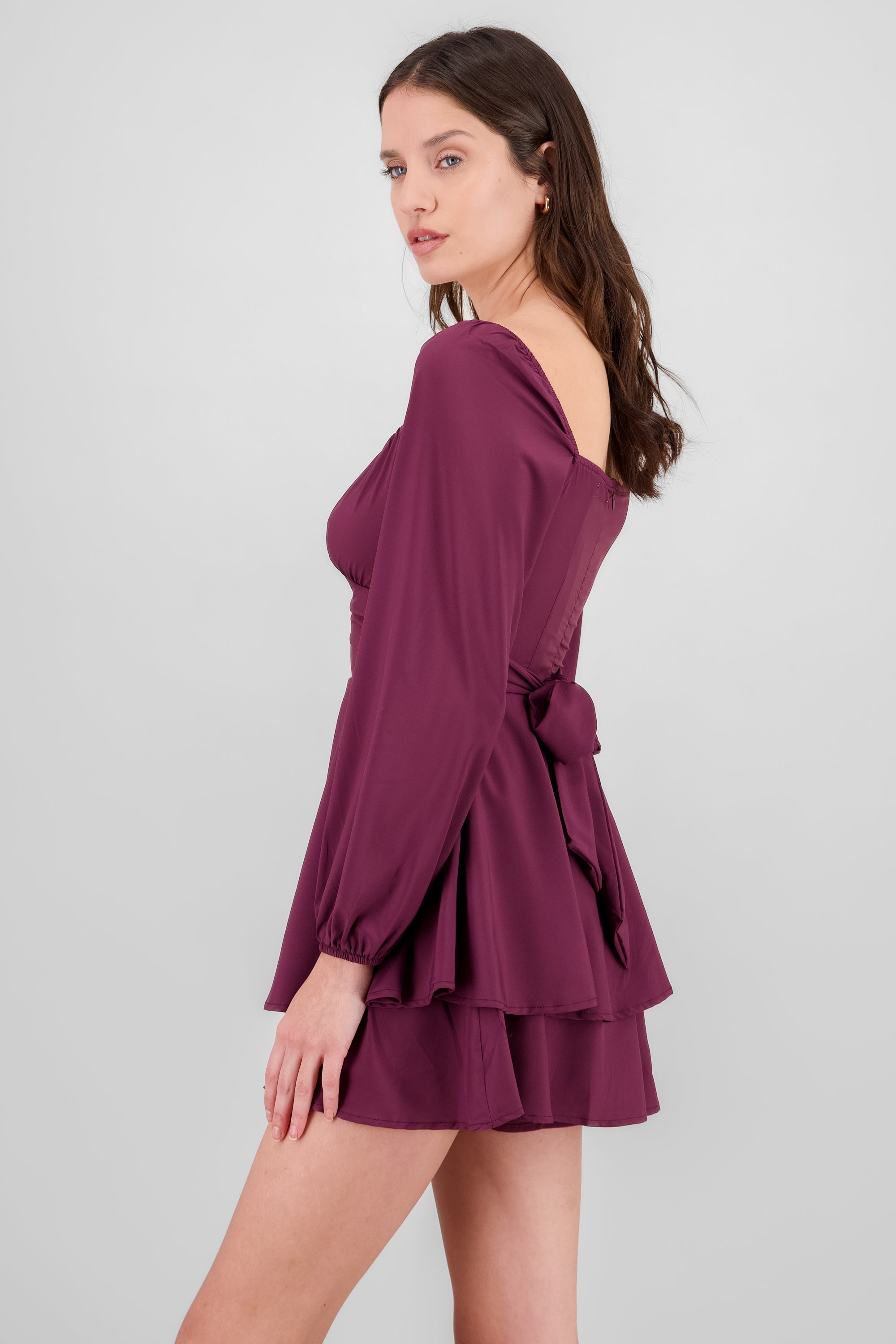 Puff Sleeves Solid Romper PLUM