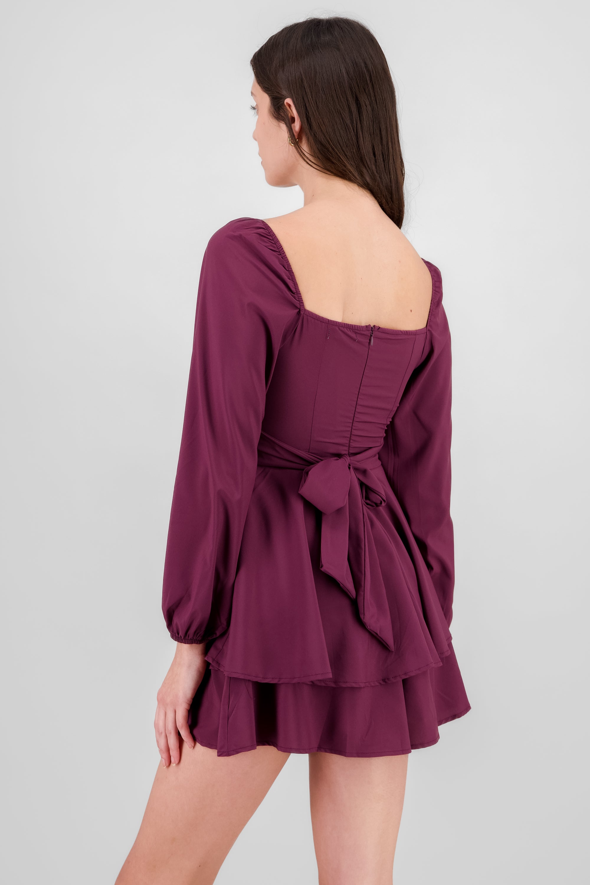 Puff Sleeves Solid Romper PLUM