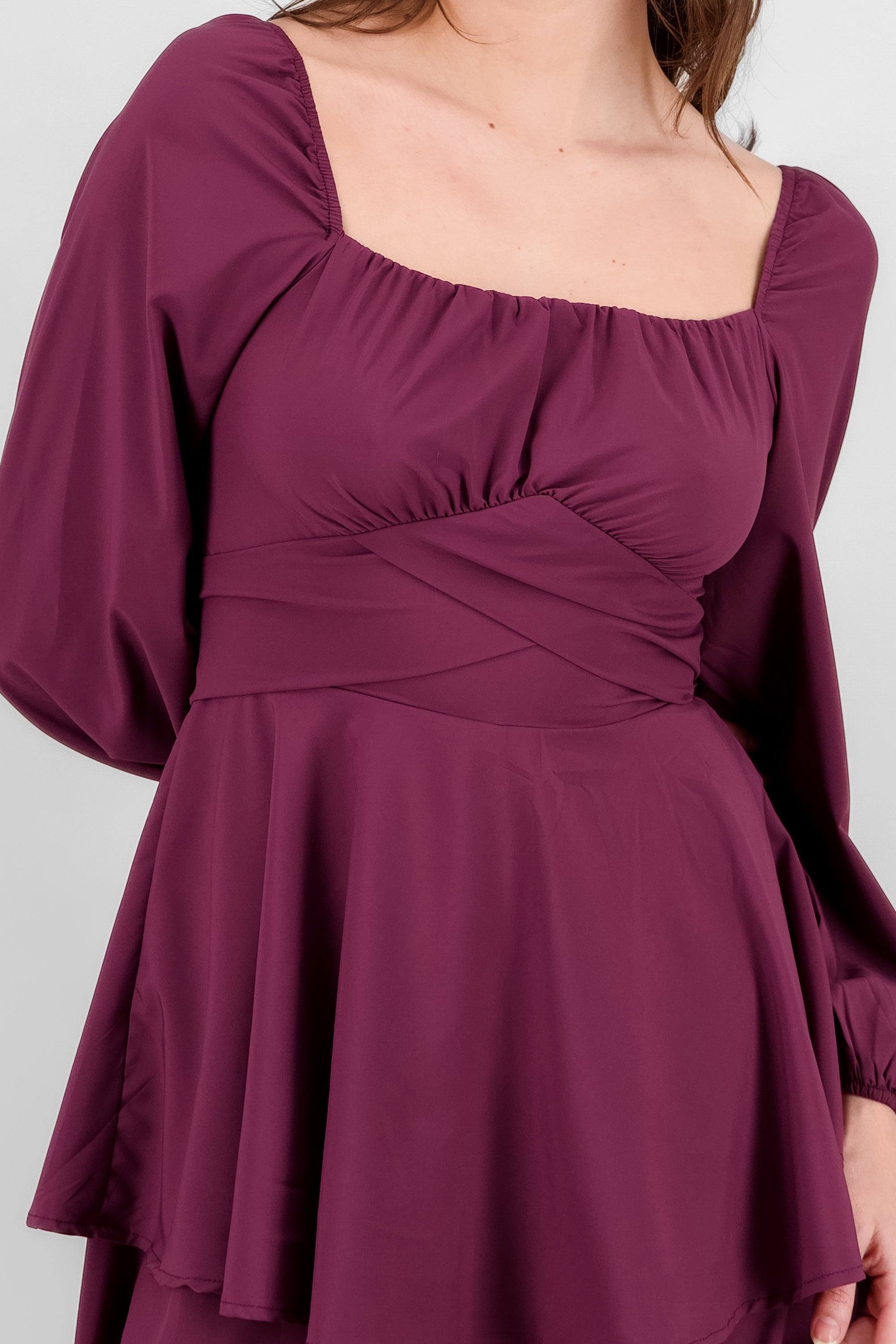 Puff Sleeves Solid Romper PLUM