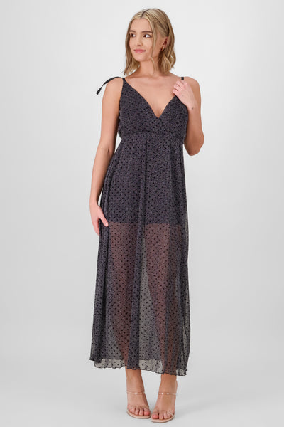 Mesh Strap Maxi Dress BLACK