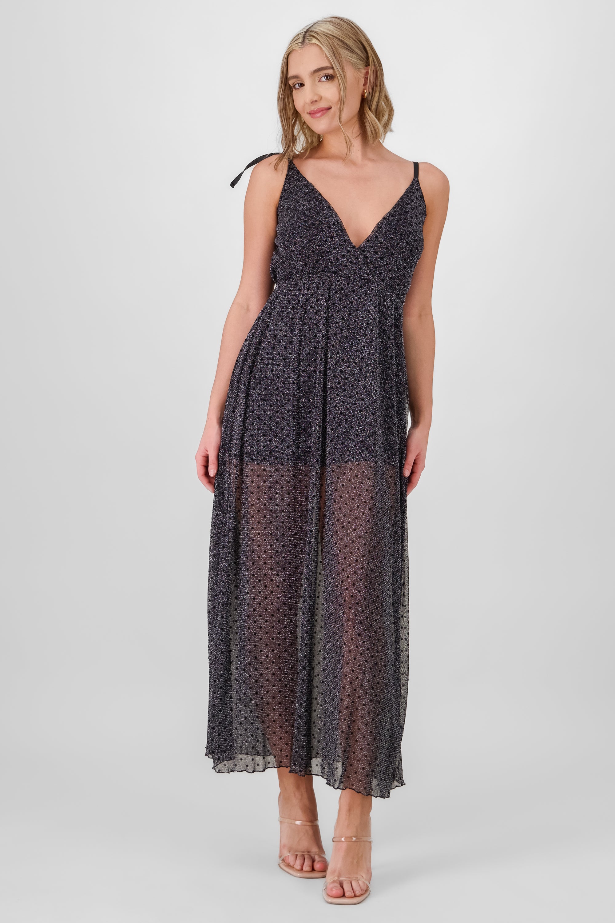 Mesh Strap Maxi Dress BLACK