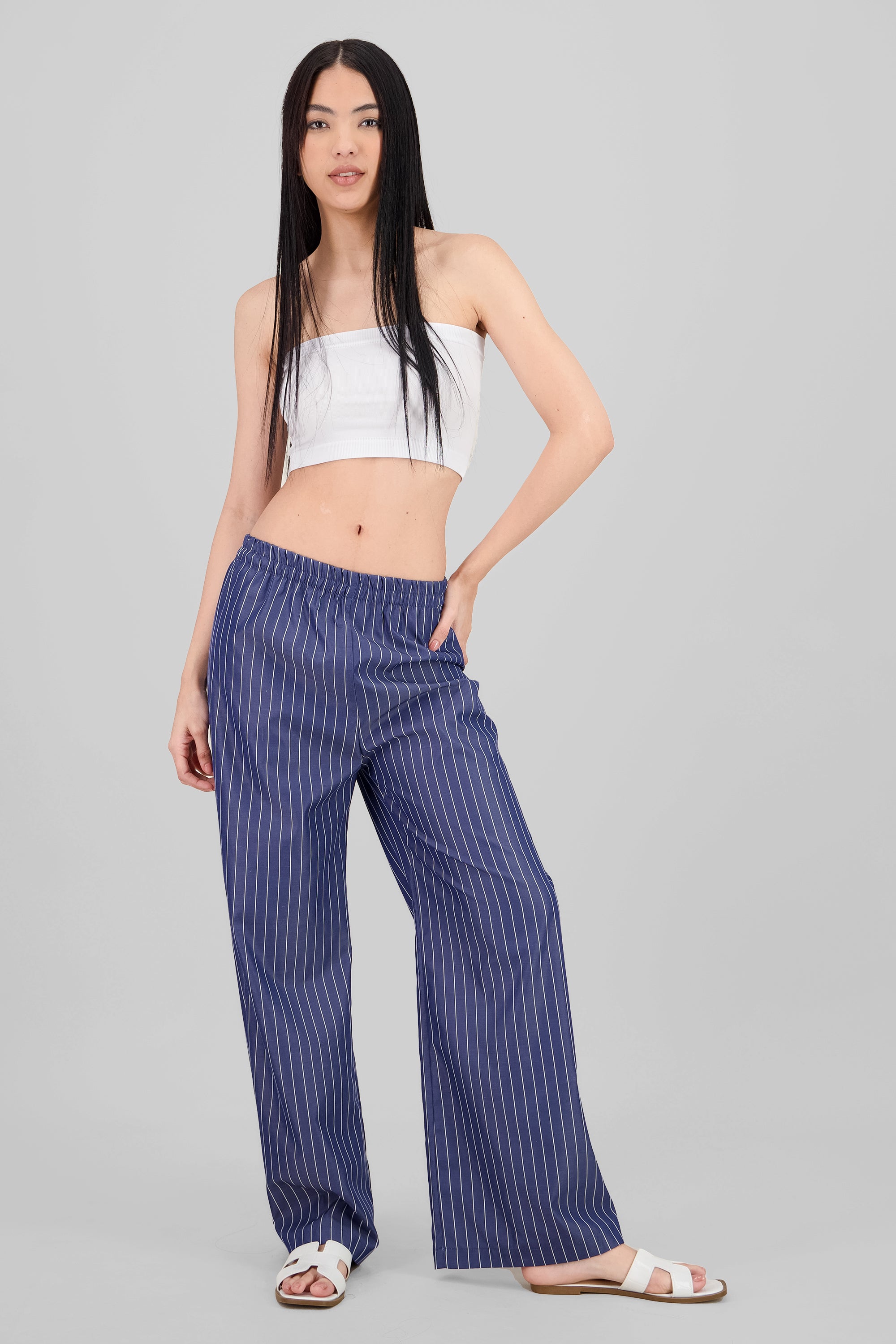 Wide Leg Striped Pants BLUE COMBO