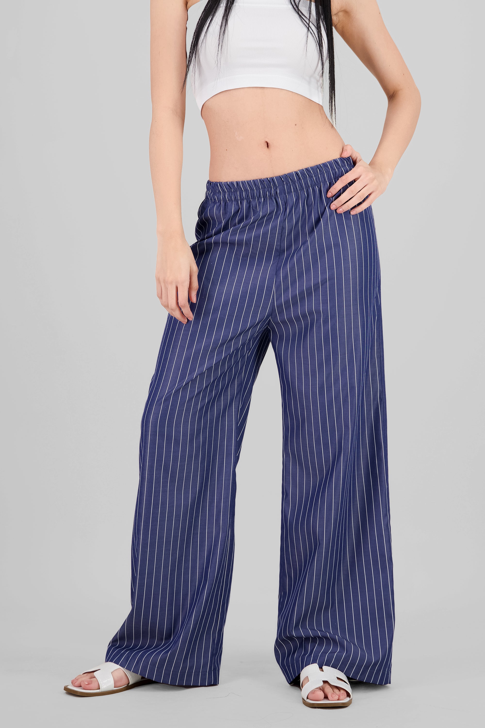 Wide Leg Striped Pants BLUE COMBO