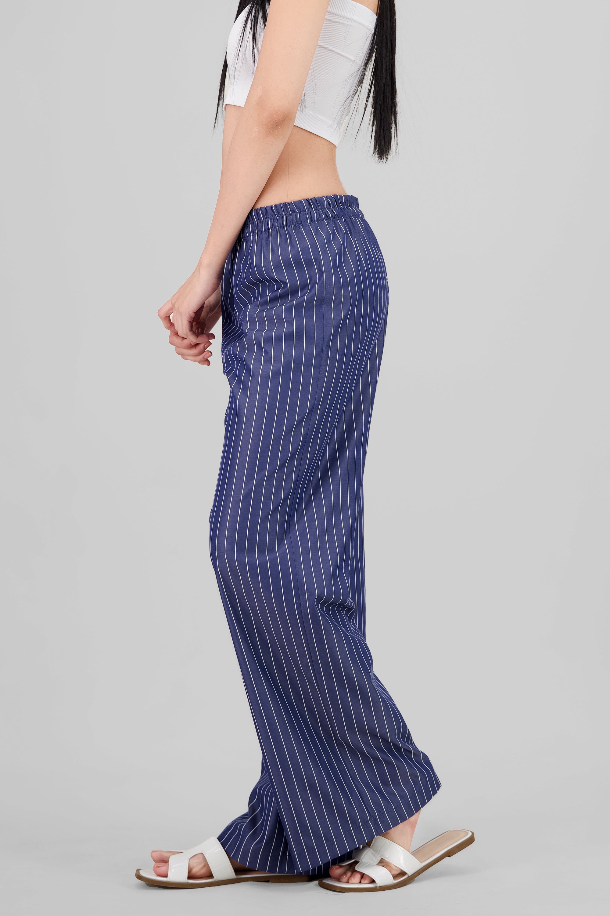 Wide Leg Striped Pants BLUE COMBO