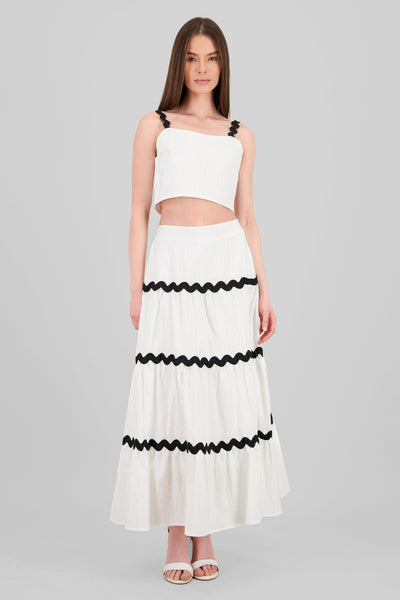 Contrast Detail Maxi Skirt WHITE COMBO