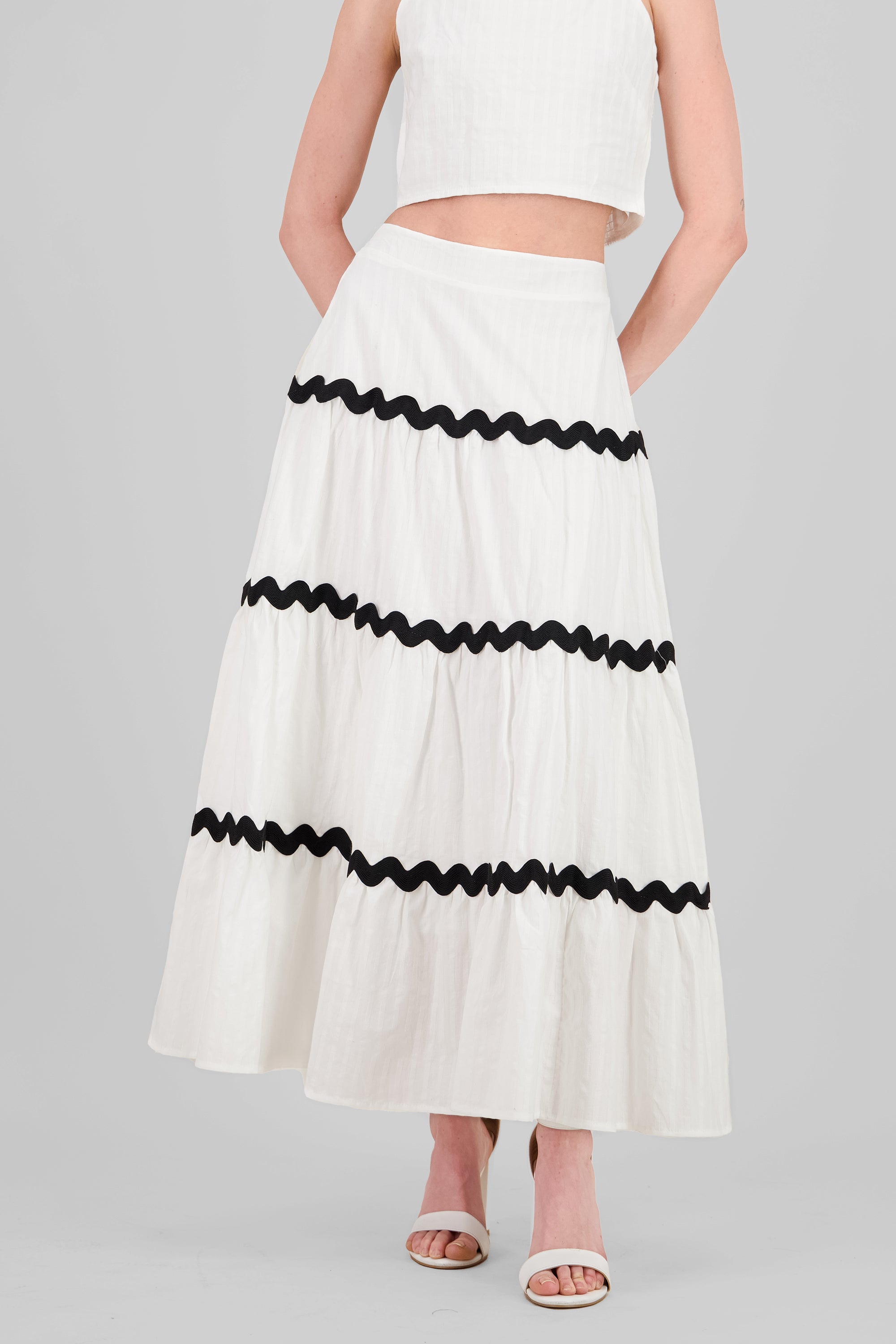 Contrast Detail Maxi Skirt WHITE COMBO