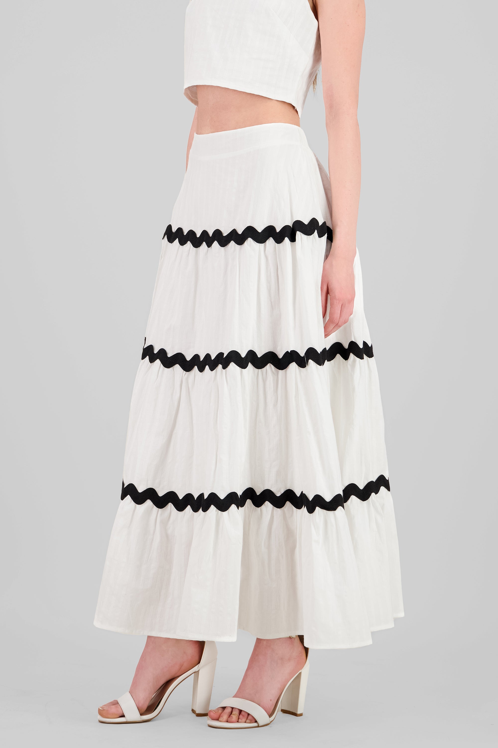 Contrast Detail Maxi Skirt WHITE COMBO