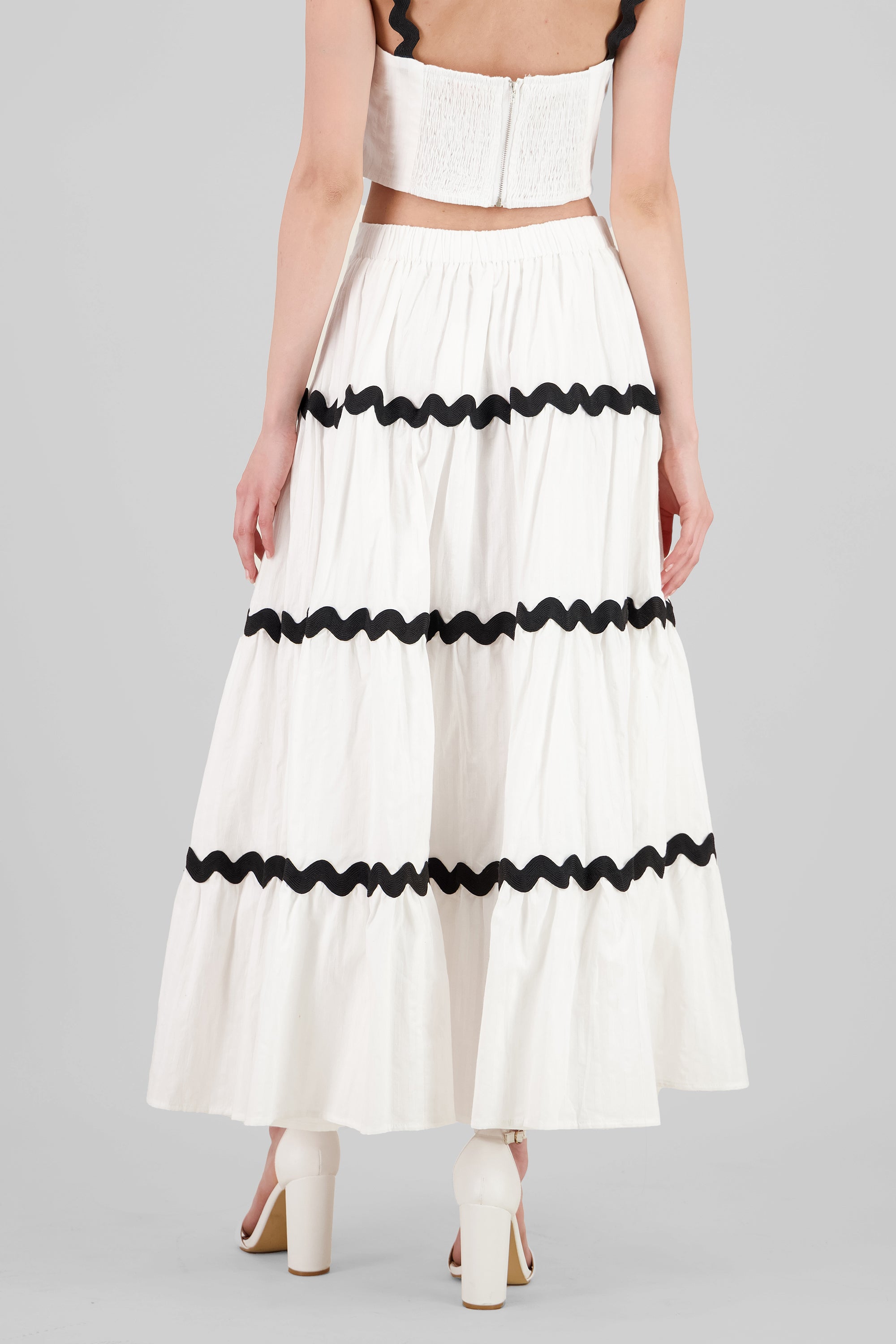 Contrast Detail Maxi Skirt WHITE COMBO