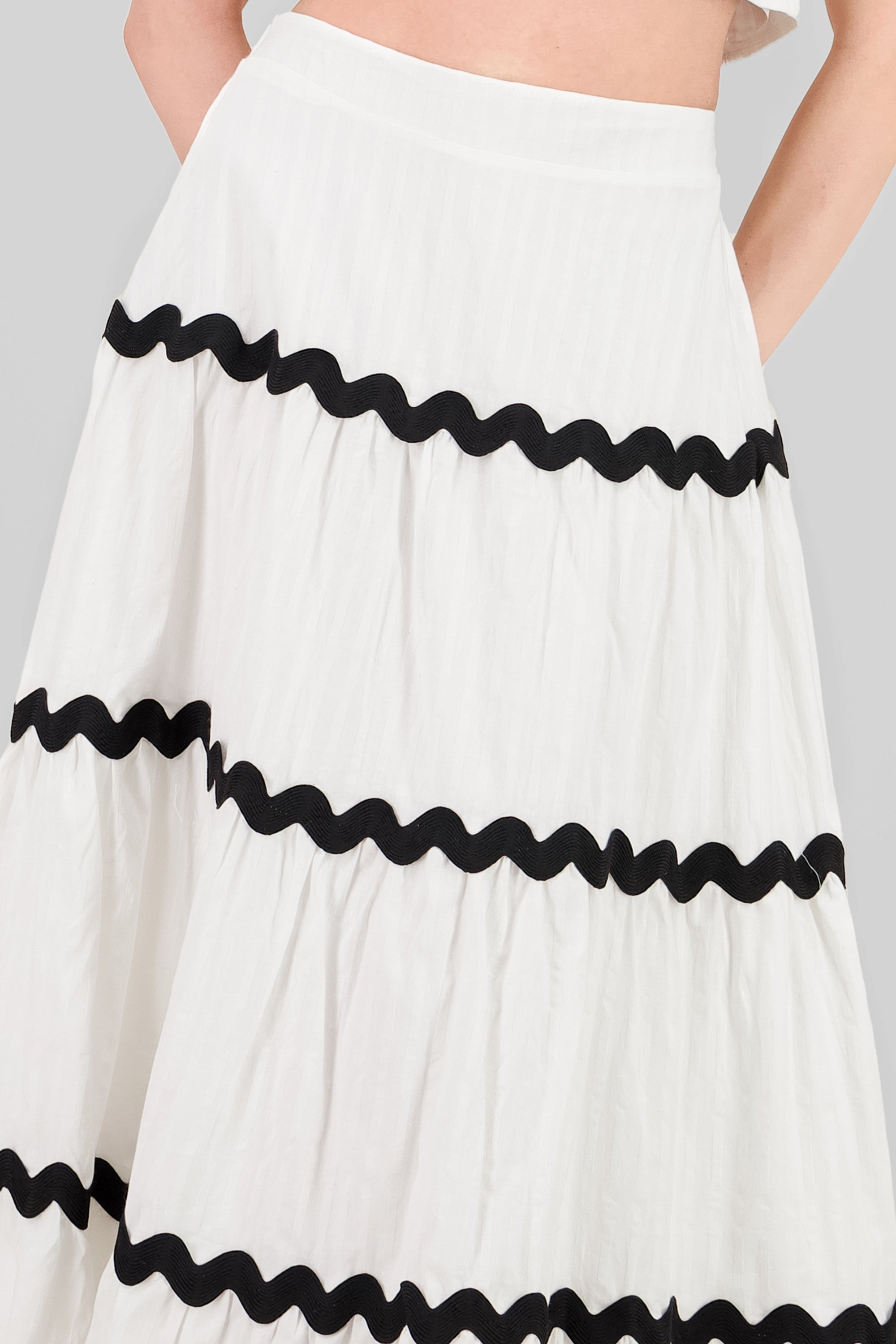 Contrast Detail Maxi Skirt WHITE COMBO