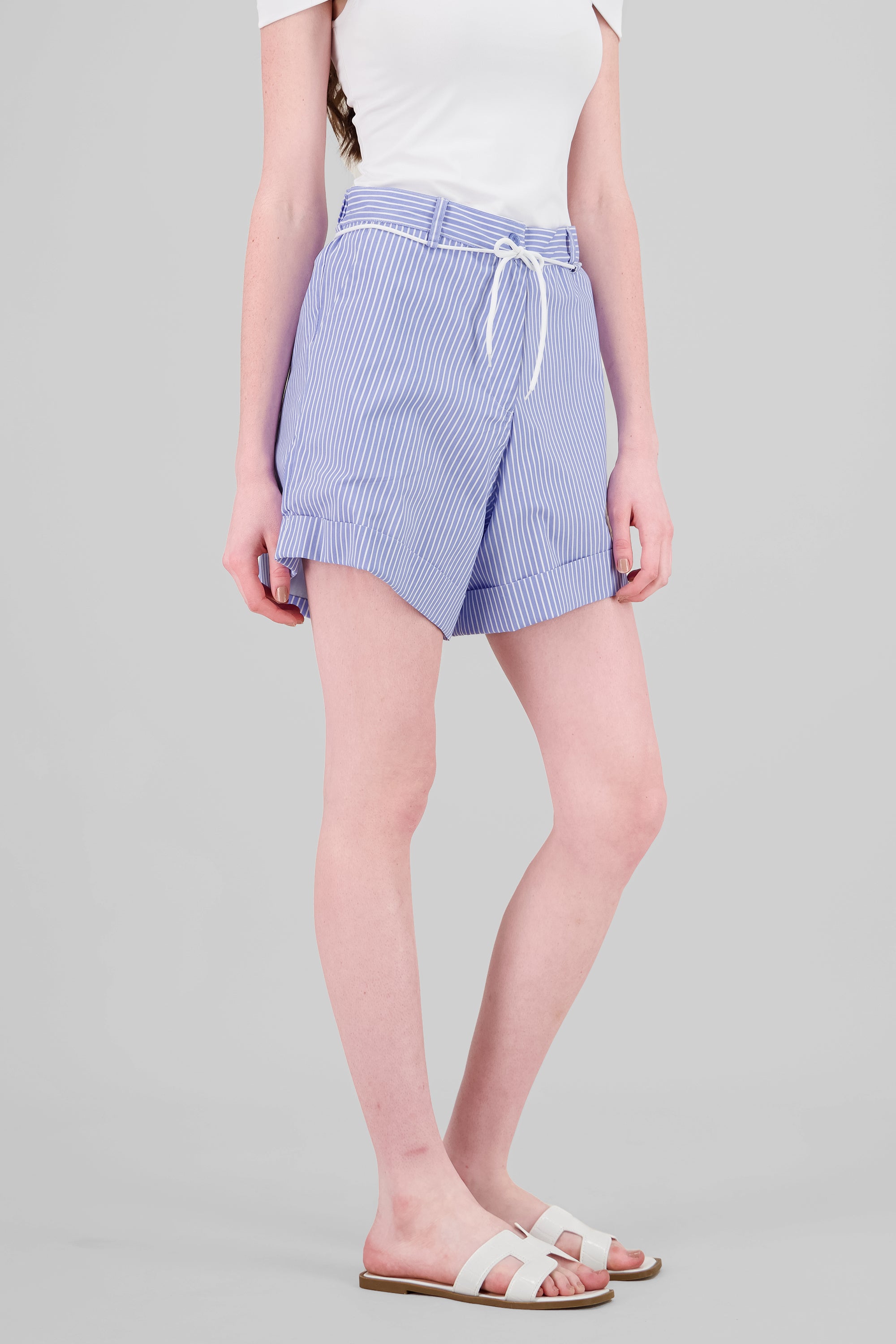 Striped Drawstring Detail Shorts BLUE COMBO