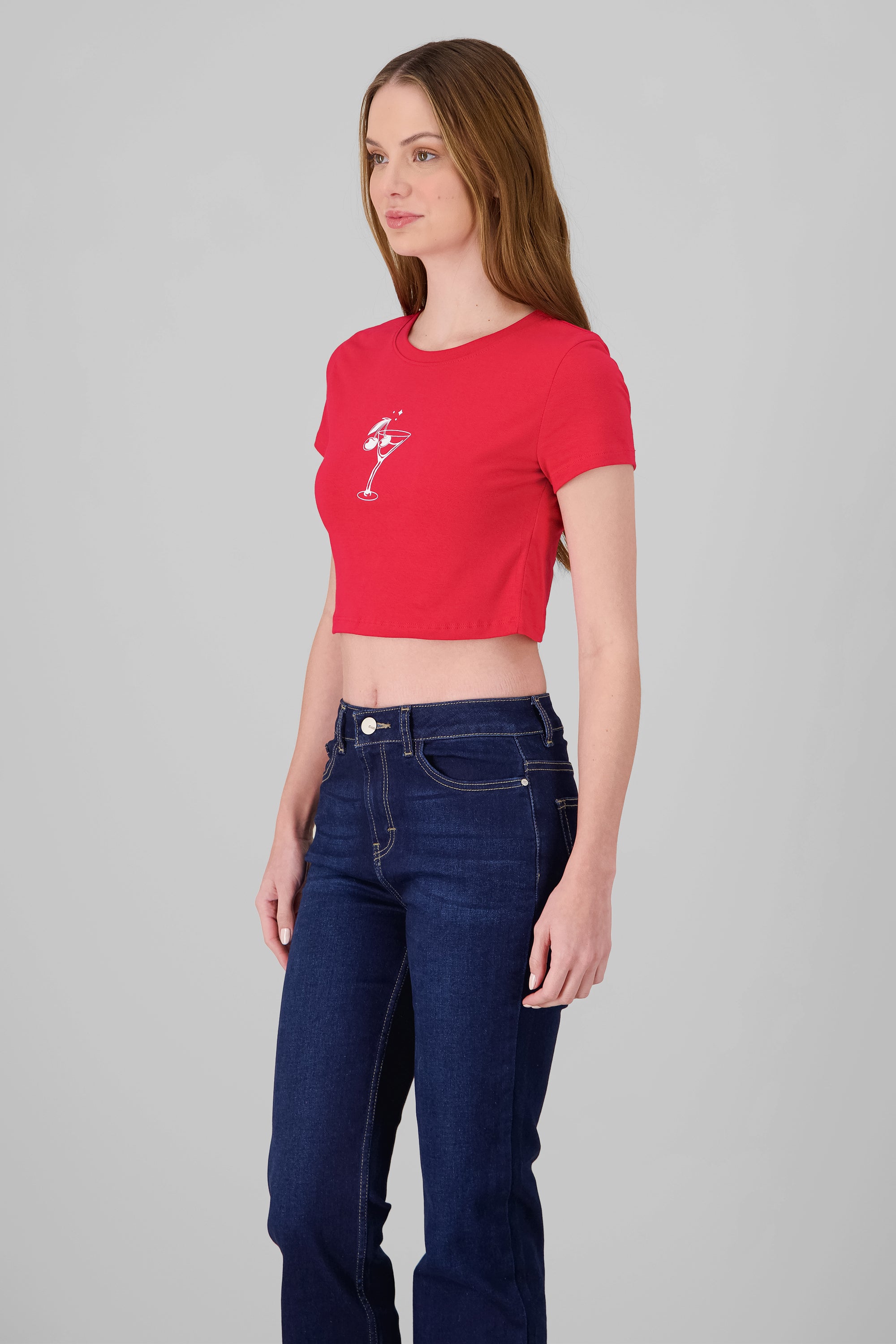 Cropped Cherry Print T Shirt RED