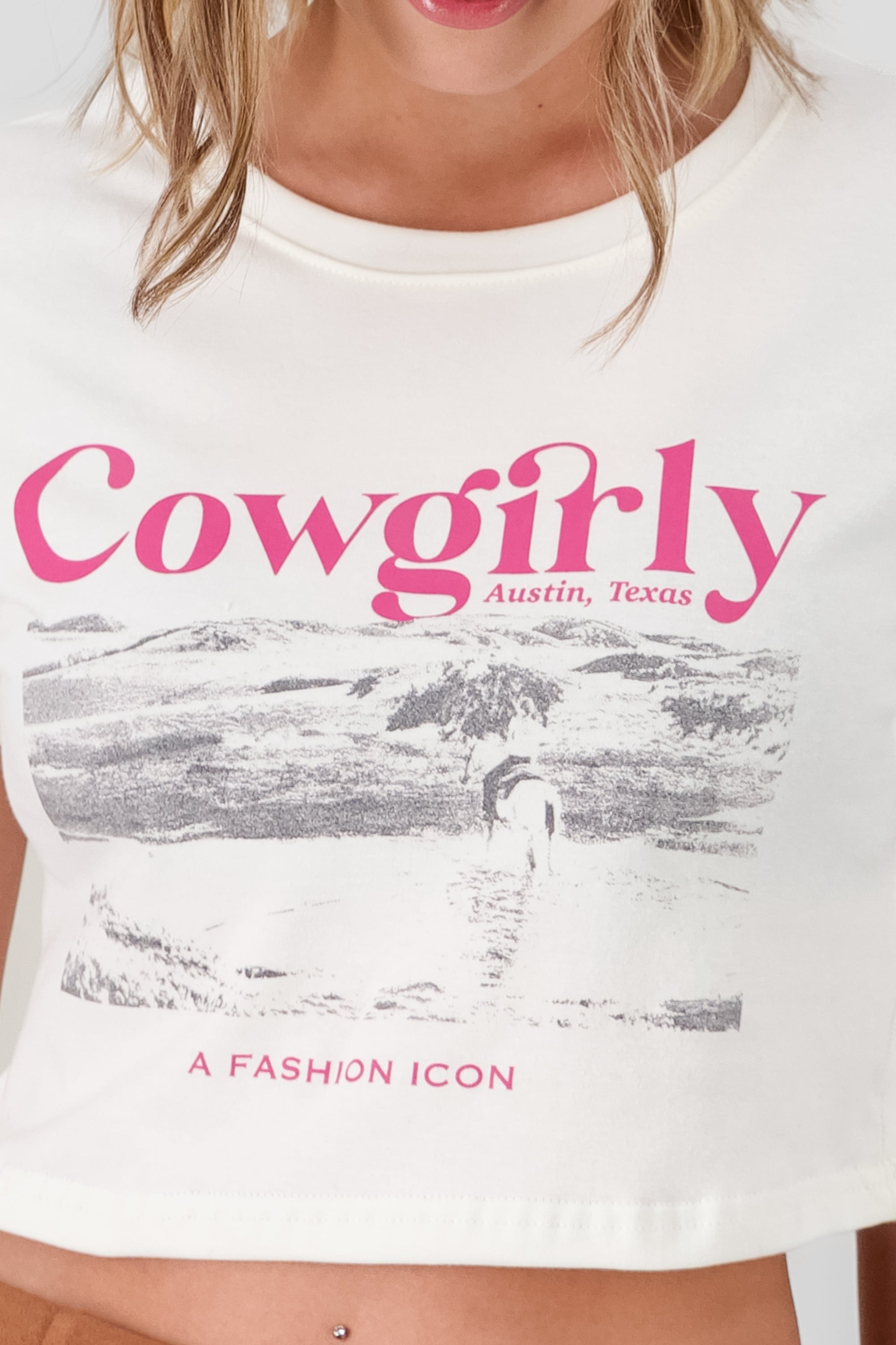 Cowgirl Print Crop T Shirt WHITE