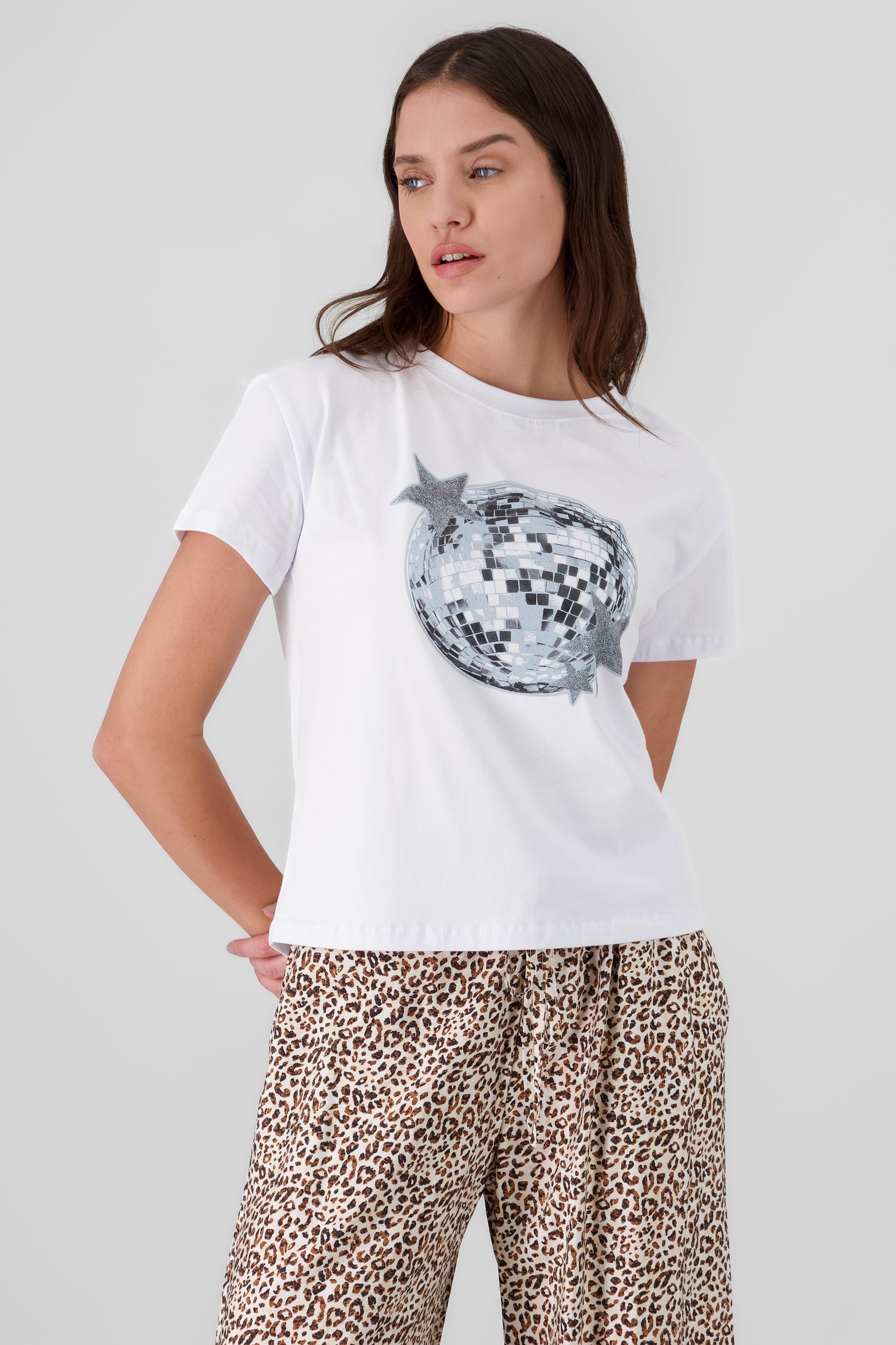 Disco Ball Print Short Sleeve T Shirt WHITE