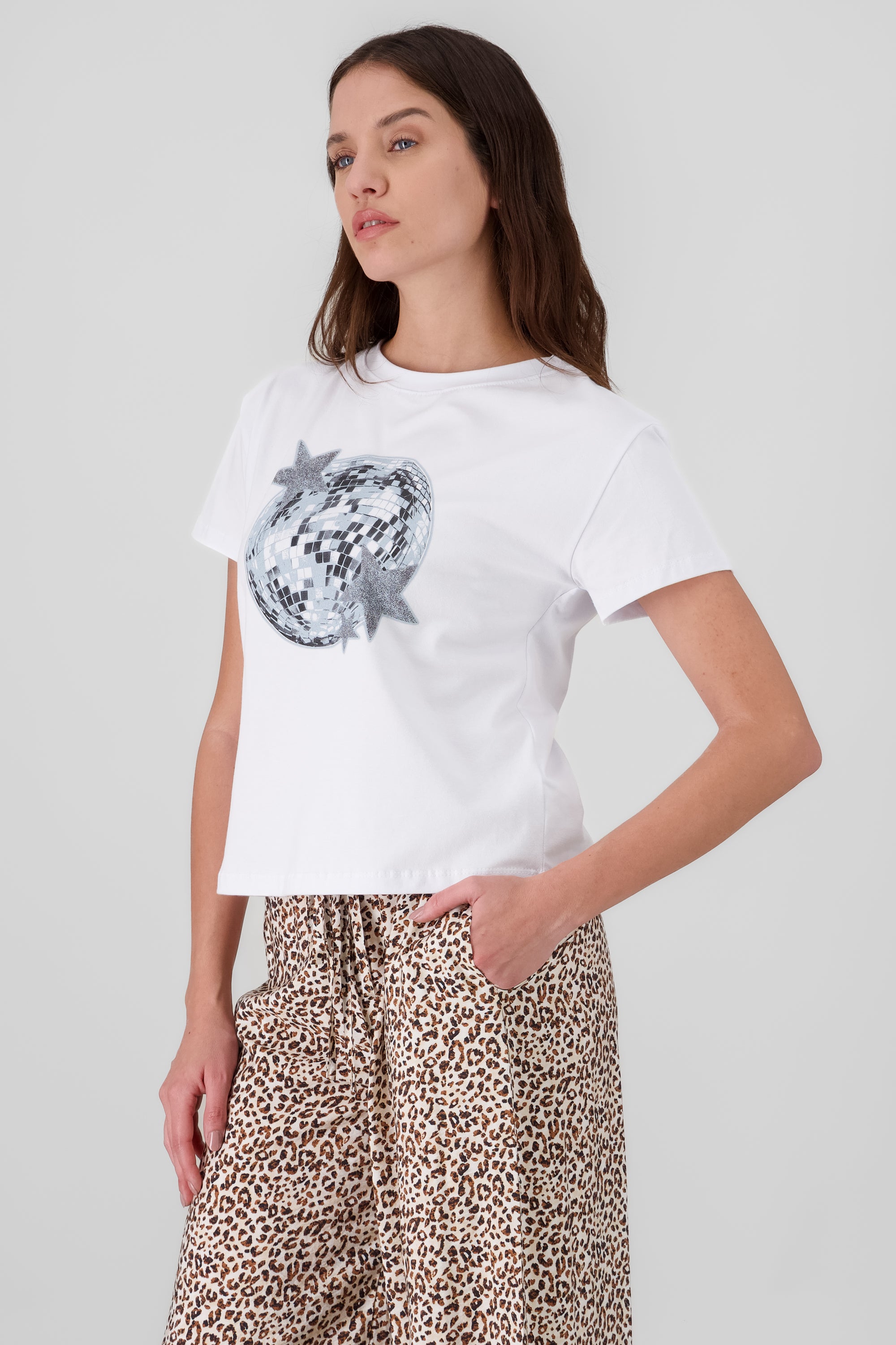 Disco Ball Print Short Sleeve T Shirt WHITE