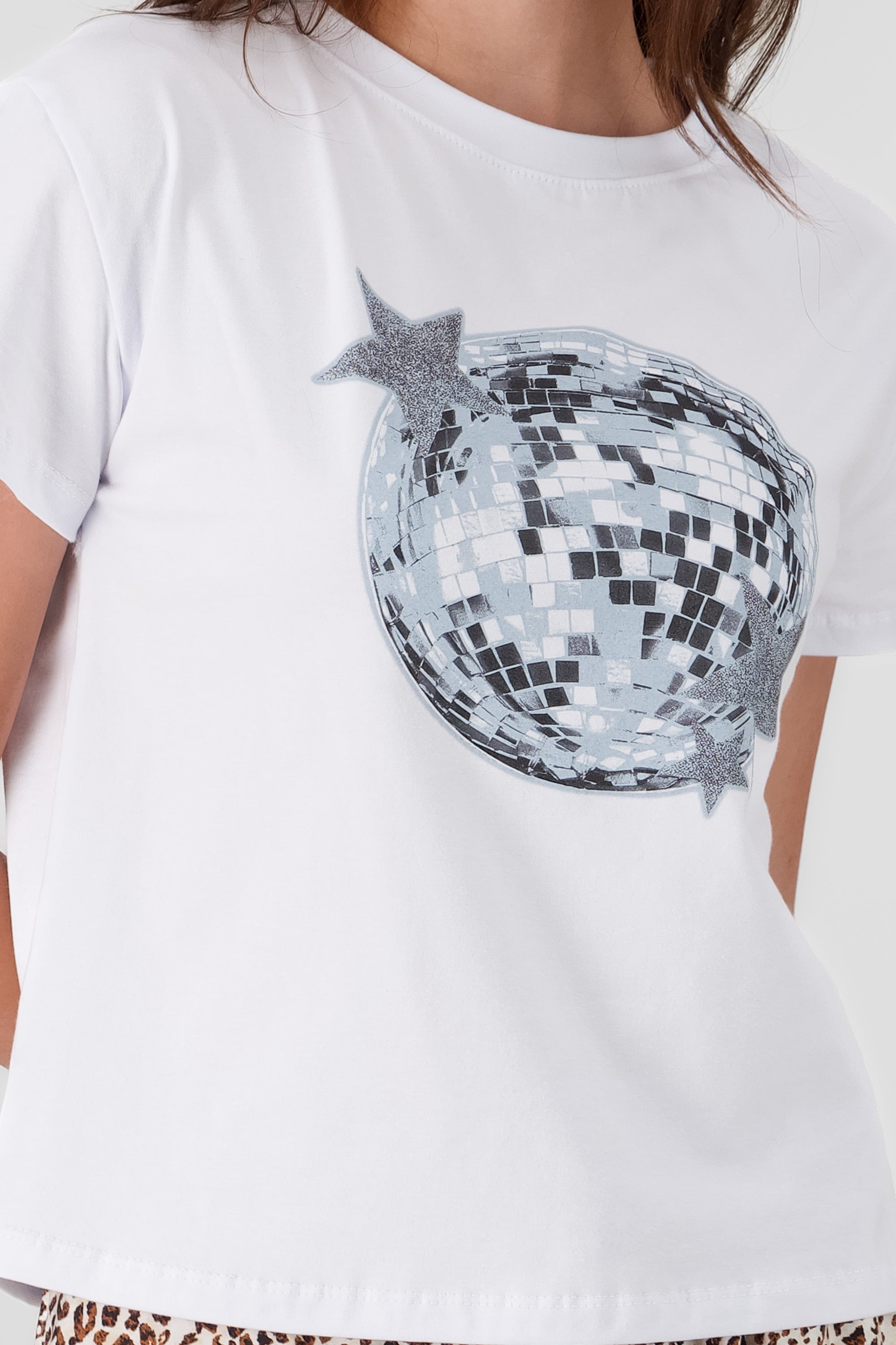 Disco Ball Print Short Sleeve T Shirt WHITE