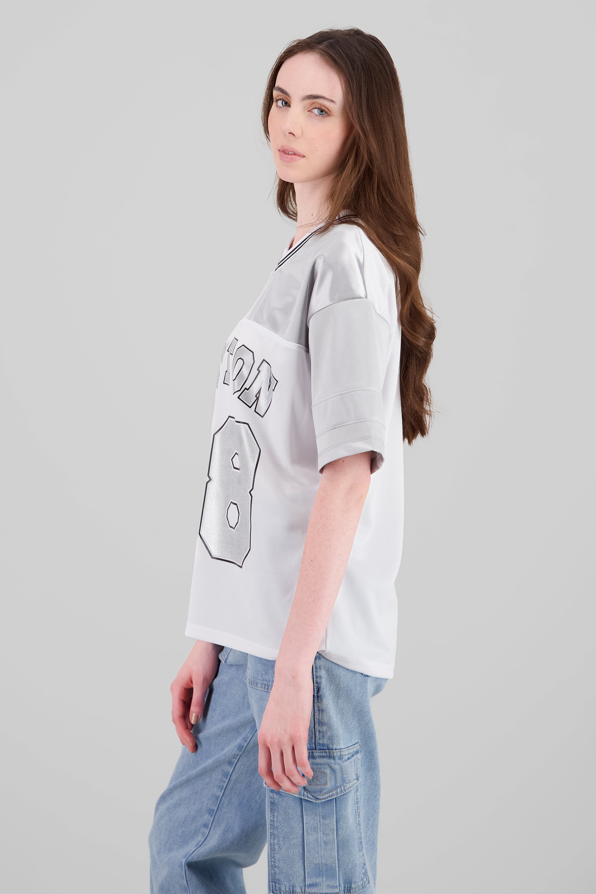 Foil Satin Sports T Shirt SILVER