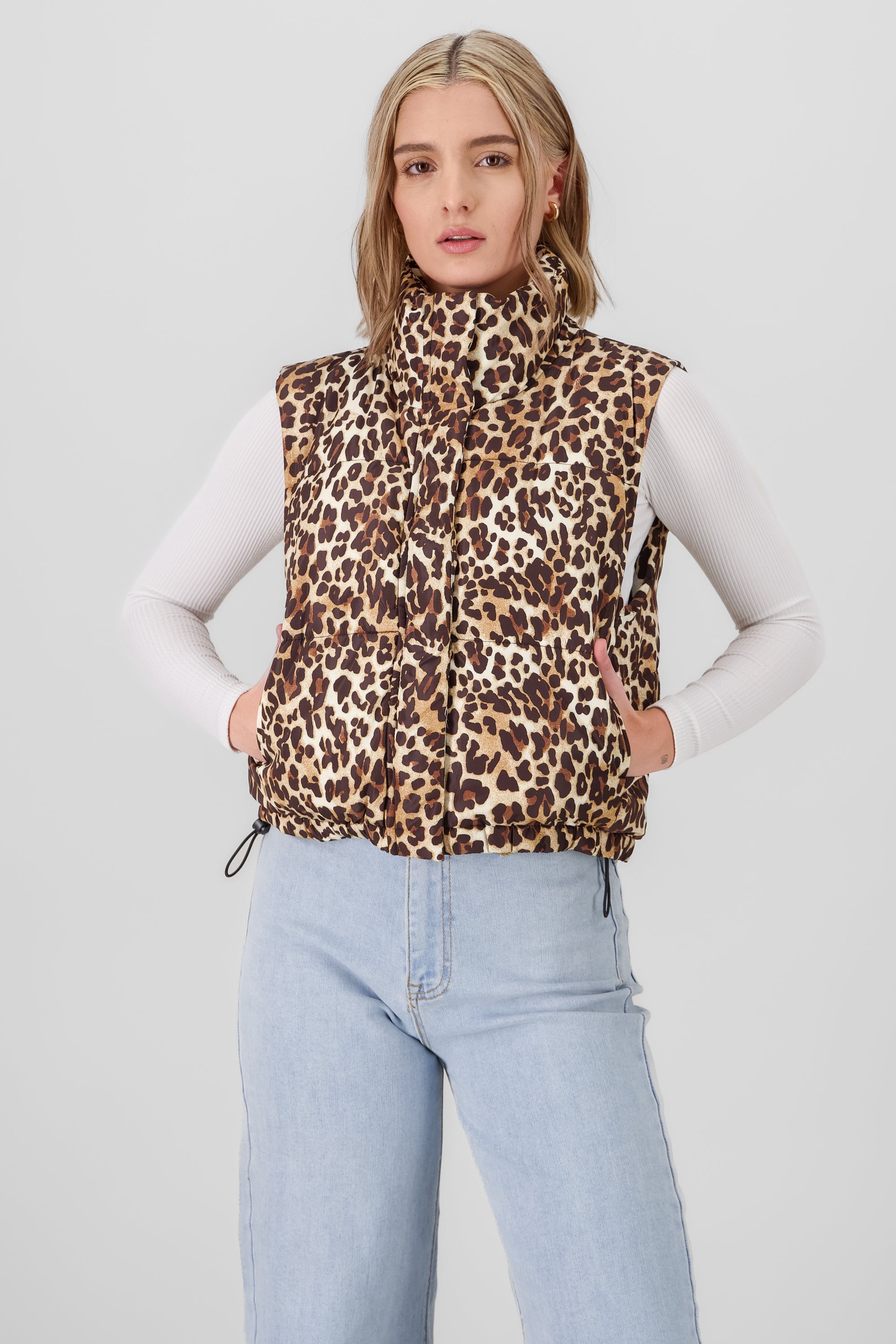 Leopard Quilted Vest BROWN COMBO