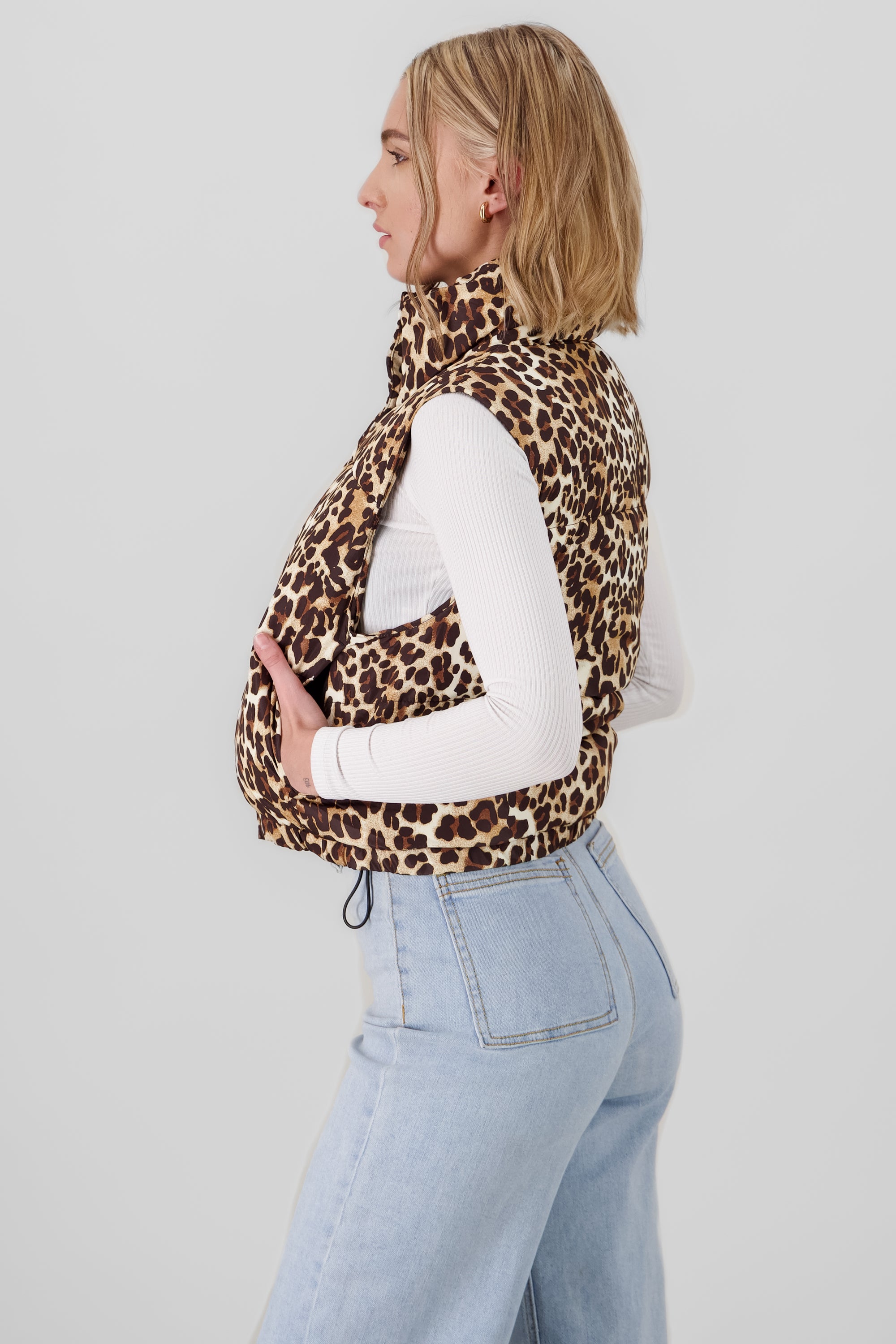 Leopard Quilted Vest BROWN COMBO