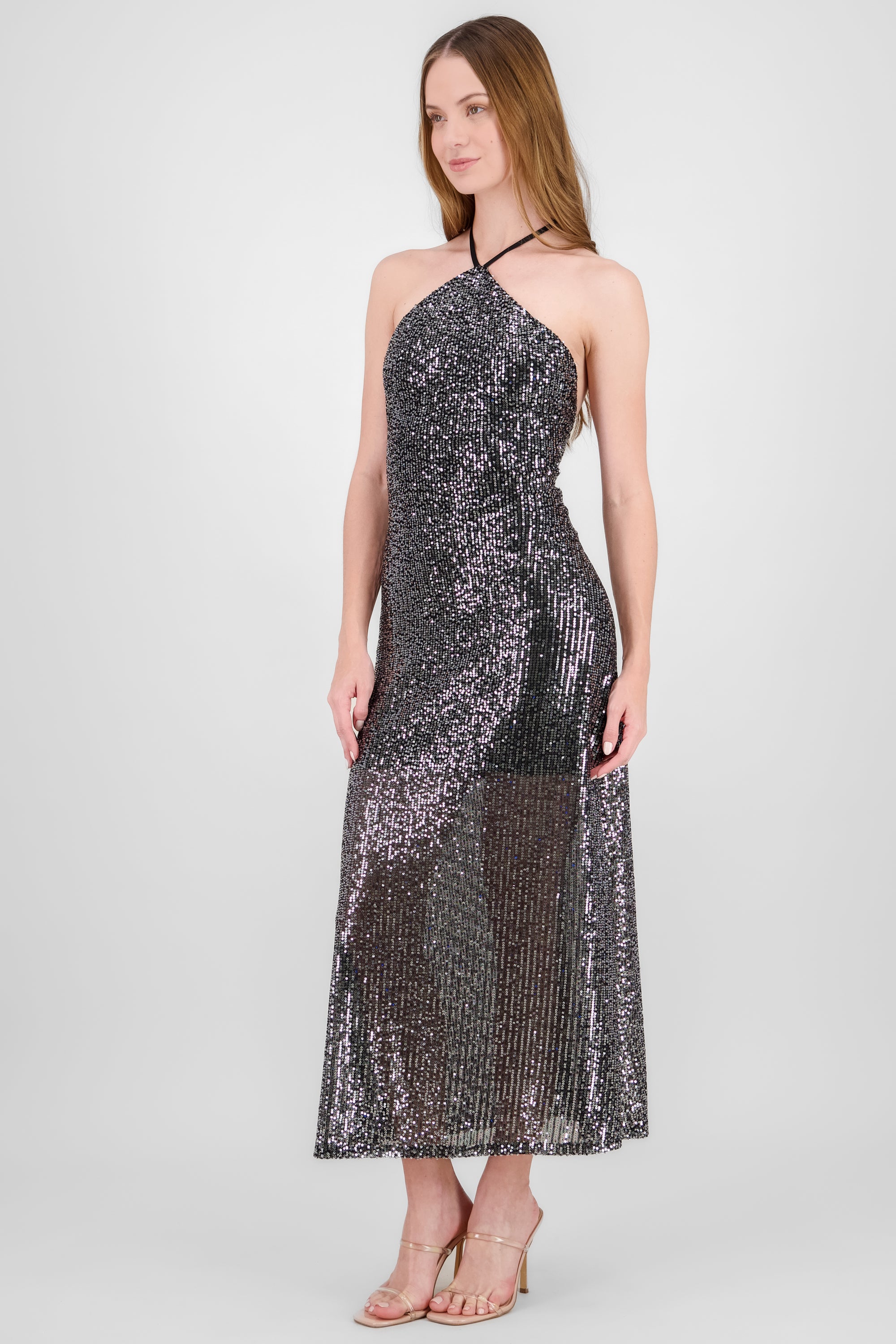 Halter Sequin Maxi Dress BLACK COMBO