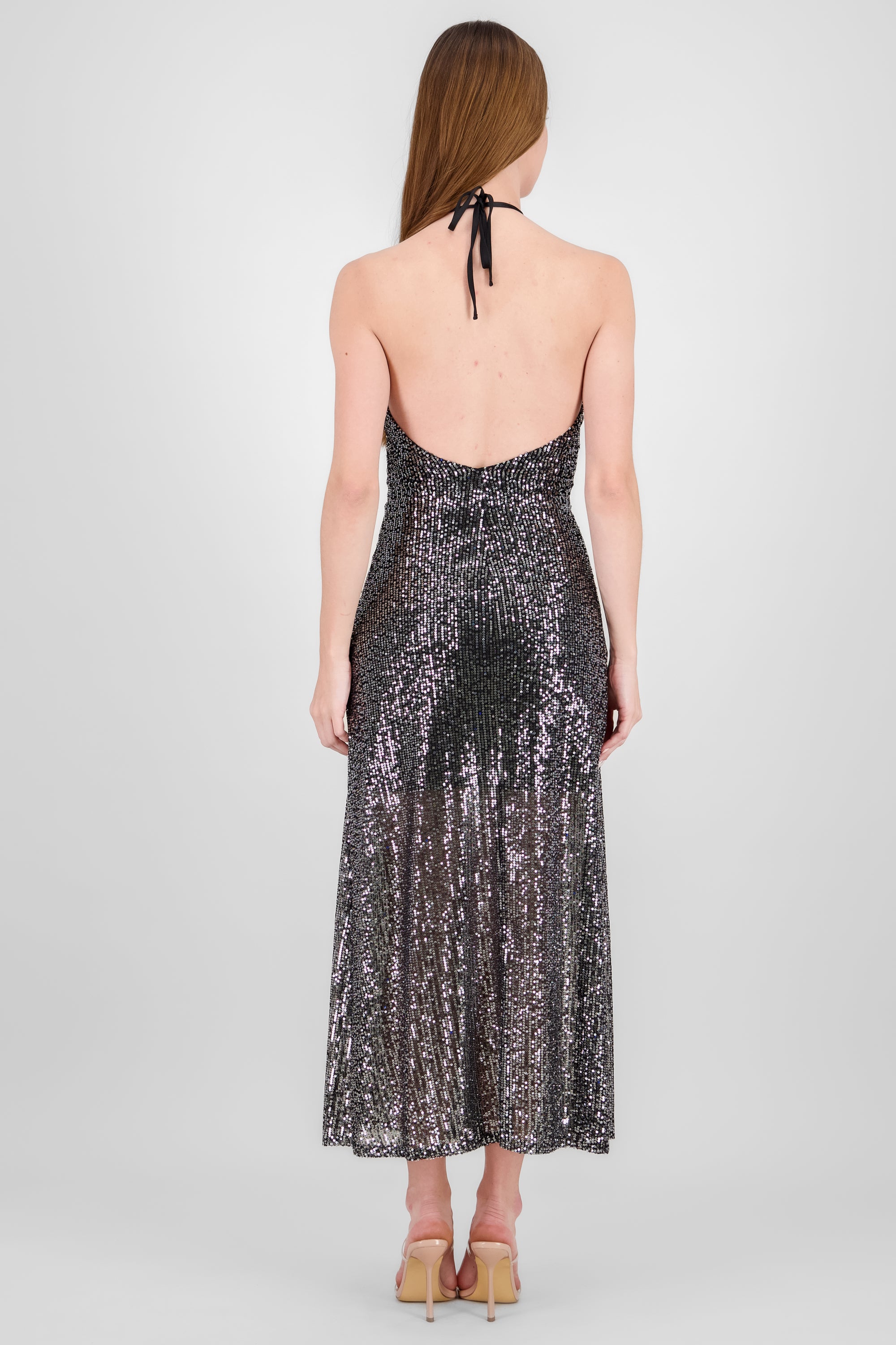 Halter Sequin Maxi Dress BLACK COMBO