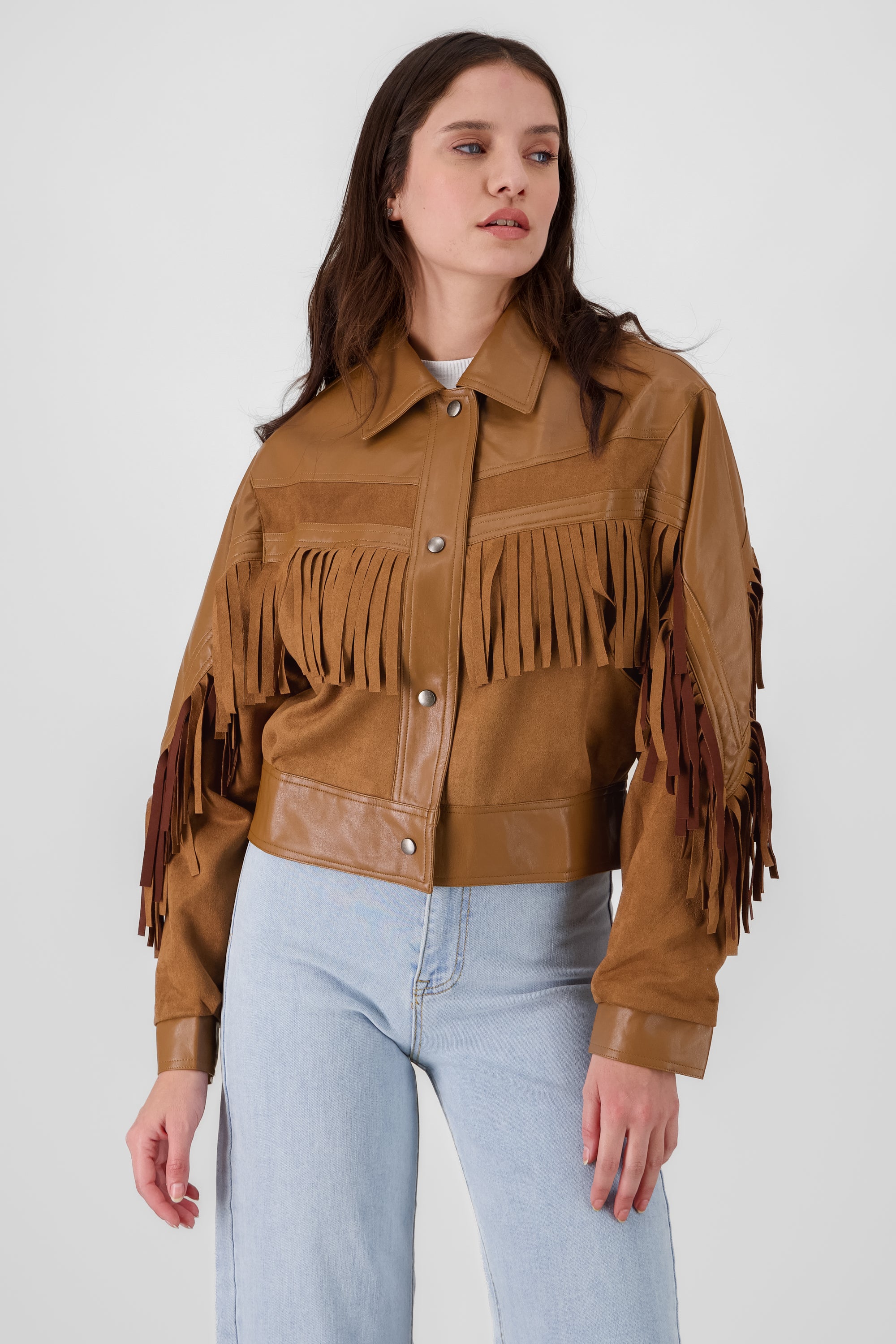 Suede Faux Leather Fringed Jacket CAMEL